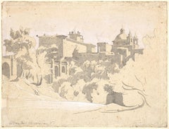 View of Ariccia, a preparatory drawing by Achille Bénouville (1815 - 1891)