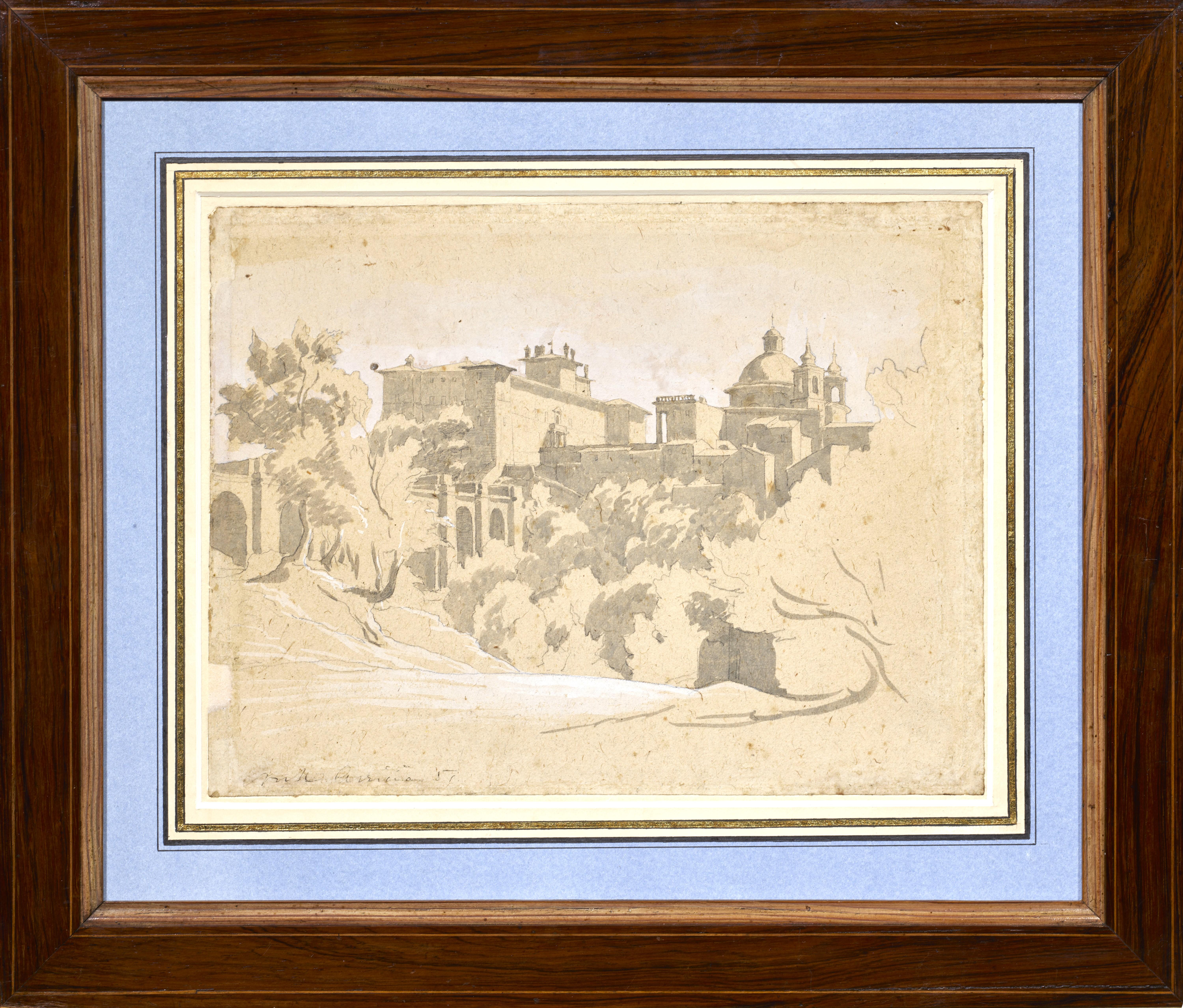 Vue d'Ariccia, dessin préparatoire d'Achille Bénouville (1815 - 1891) - Art de Jean-Achille Benouville