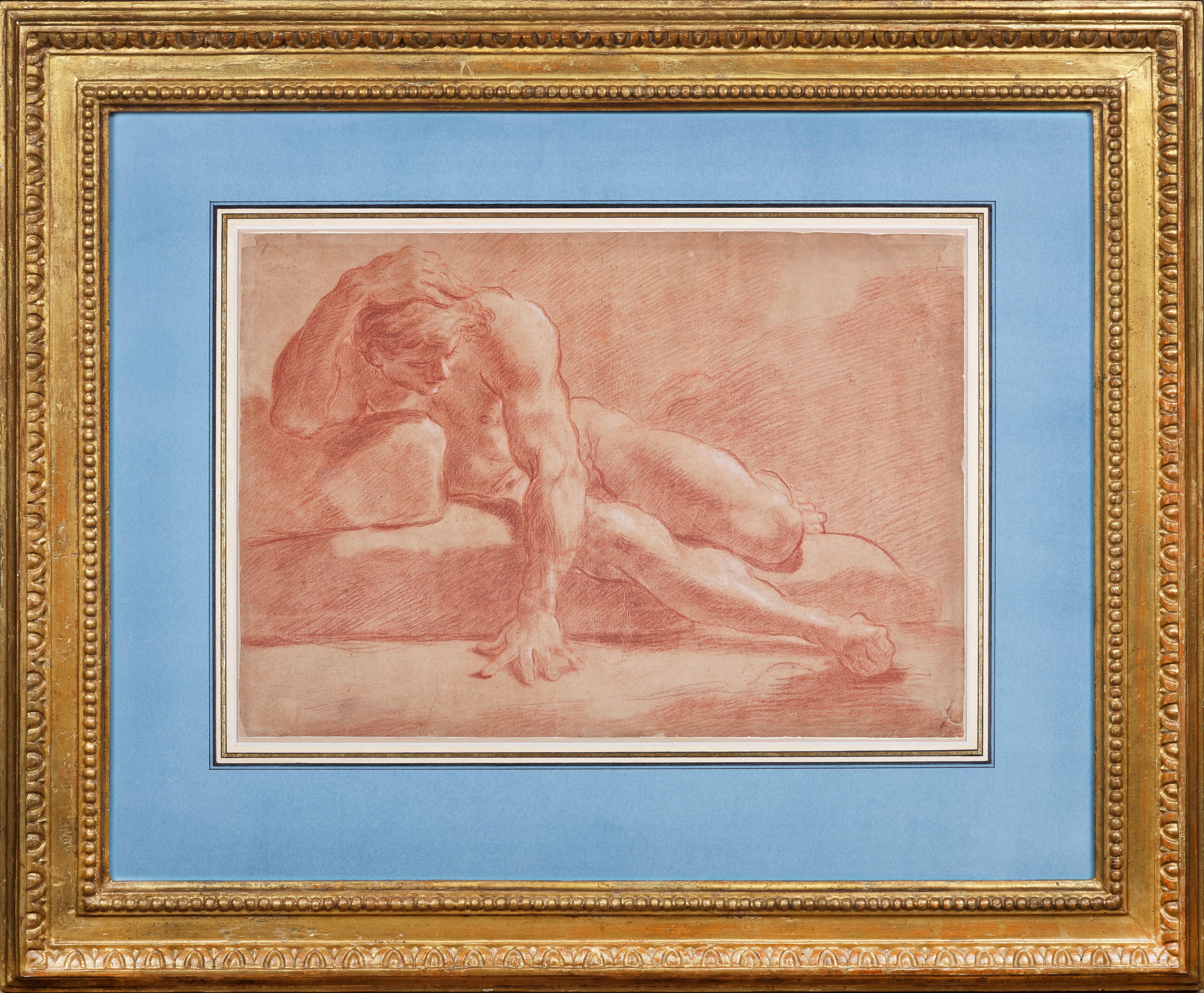 Study of Nude Man, a red chalk study by Ubaldo Gandolfi (1728 - 1781) 1