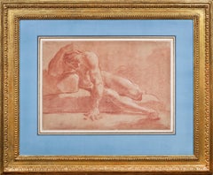 Study of Nude Man, a red chalk study by Ubaldo Gandolfi (1728 - 1781)