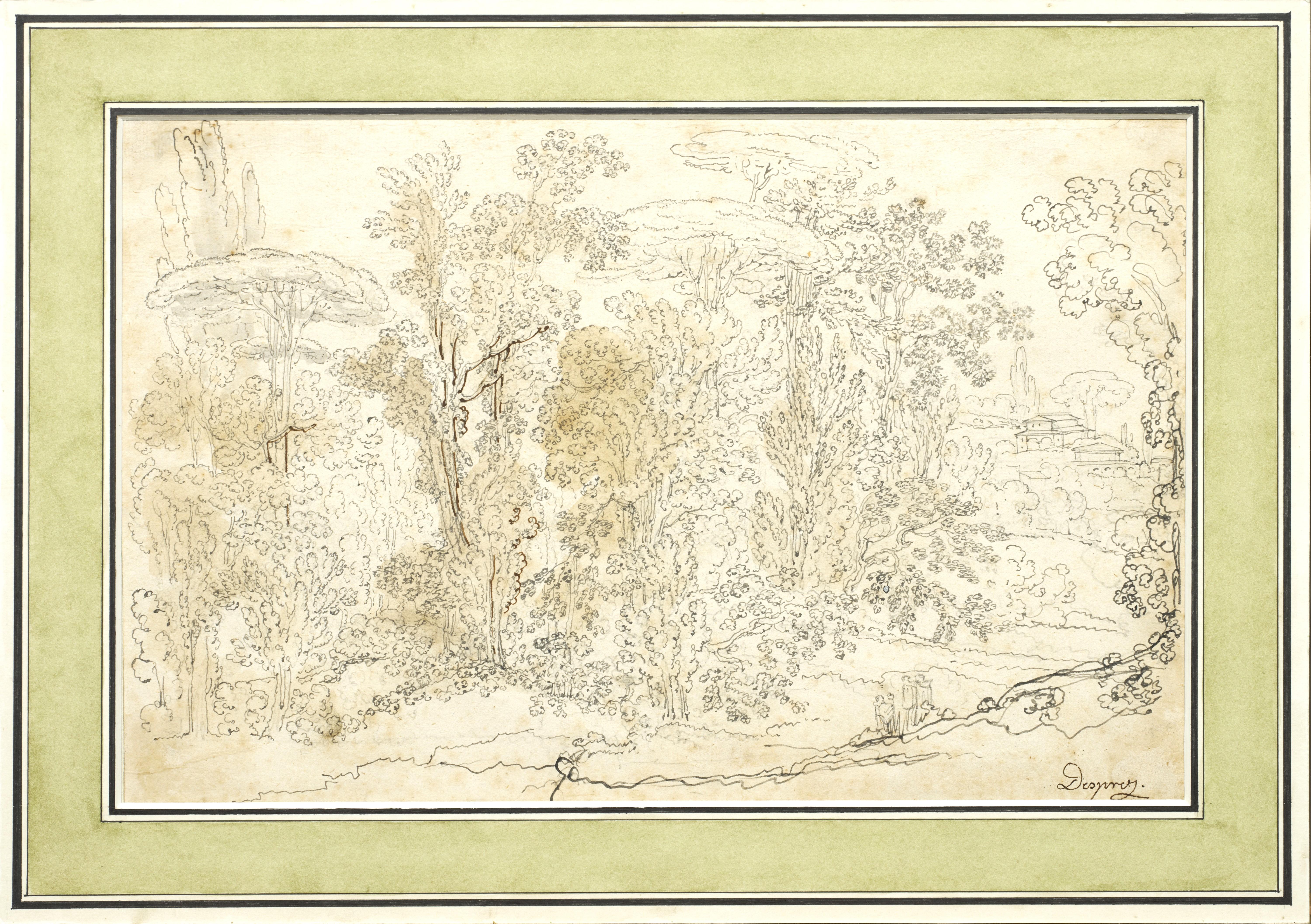 Italienische Landschaft, eine Zeichnung von Louis-Jean Desprez (1743 - 1804) im Angebot 1