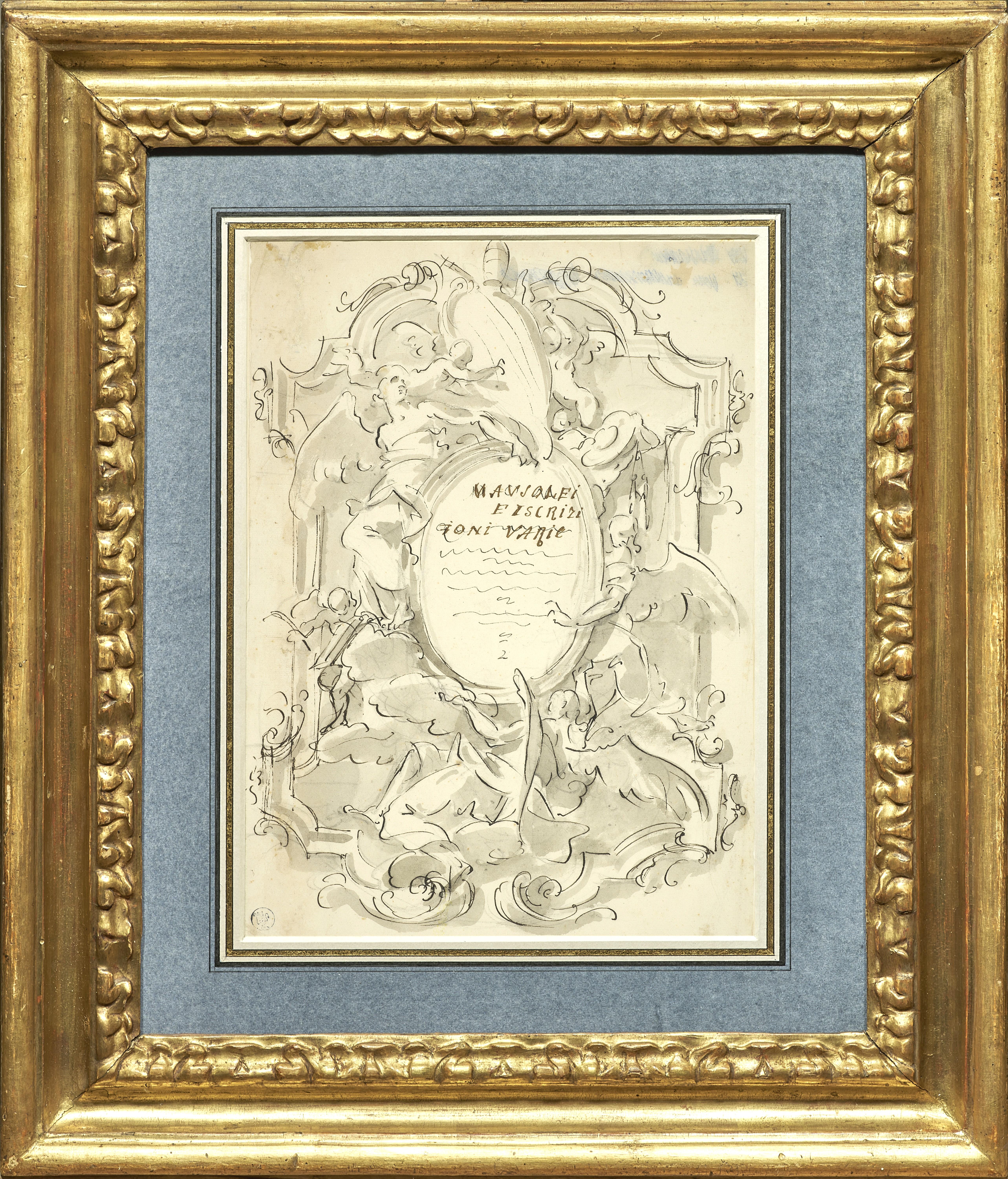 Étude pour un frontispice, un dessin baroque de Giovanni Antonio Pellegrini en vente 1