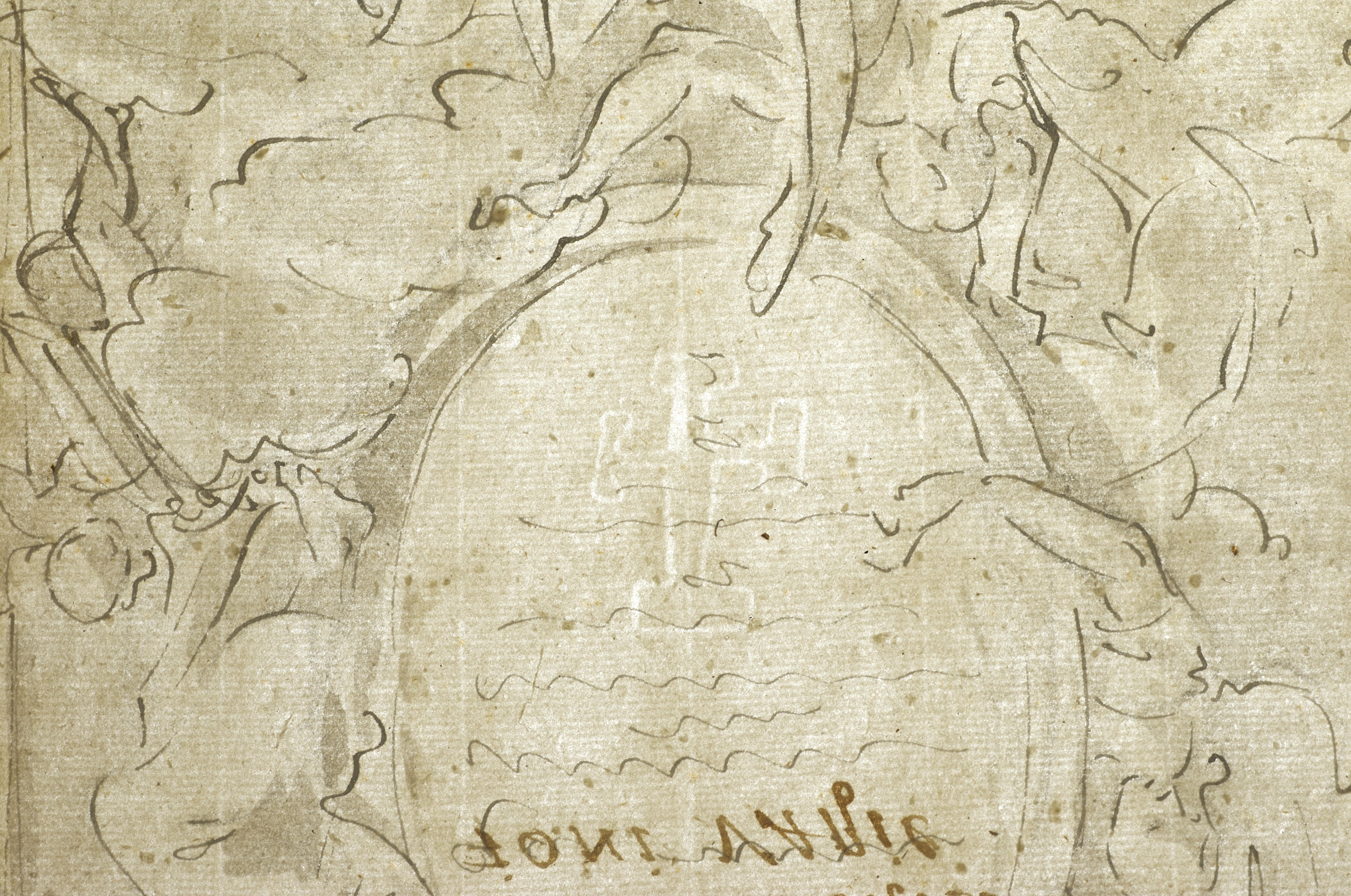 Estudio para un frontispicio, dibujo barroco de Giovanni Antonio Pellegrini en venta 3