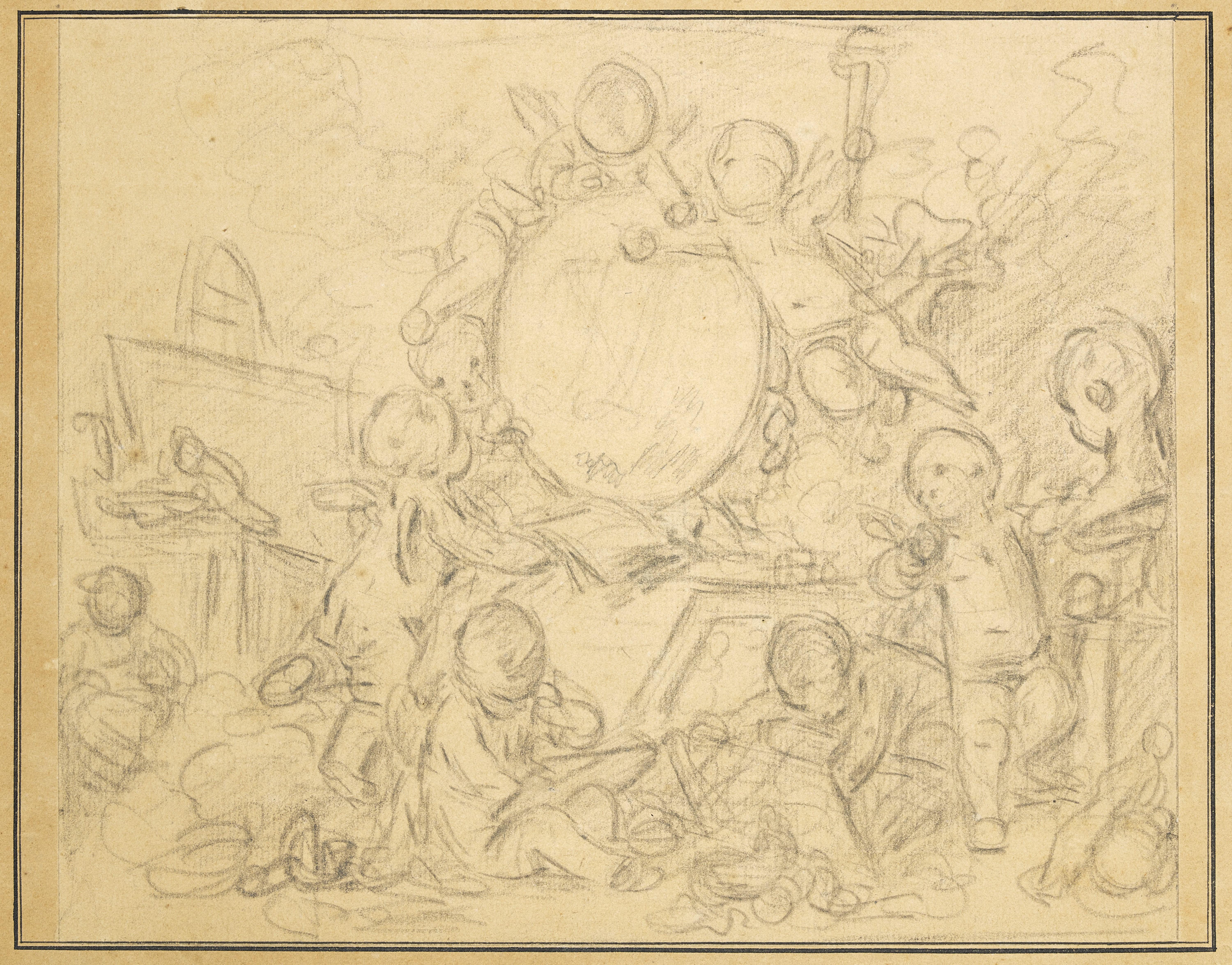 Three drawings by François Boucher in a mounting  by Jean-Baptiste Glomy For Sale 2