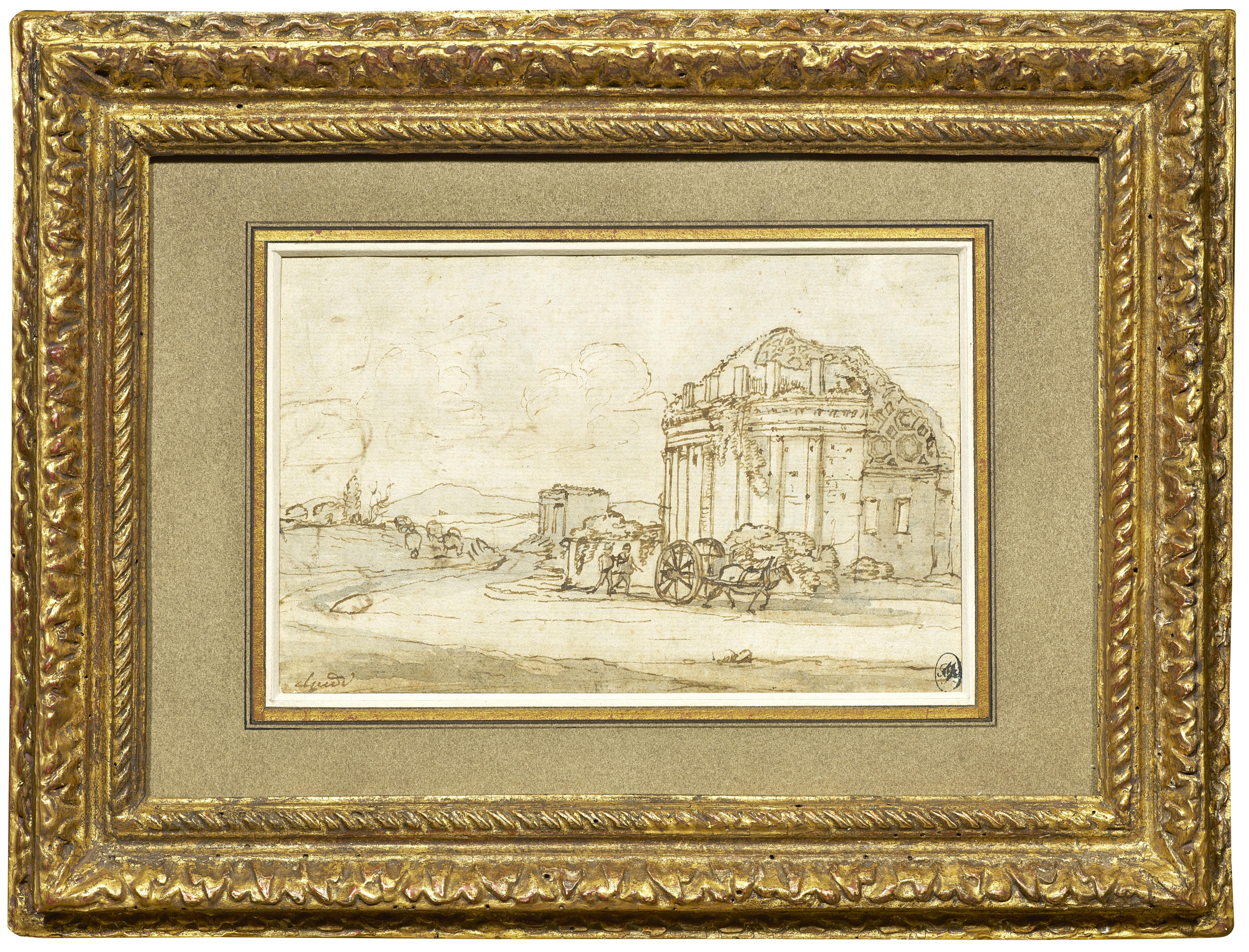 A landscape drawing by Claude Lorrain, with a preliminary sketch on the verso