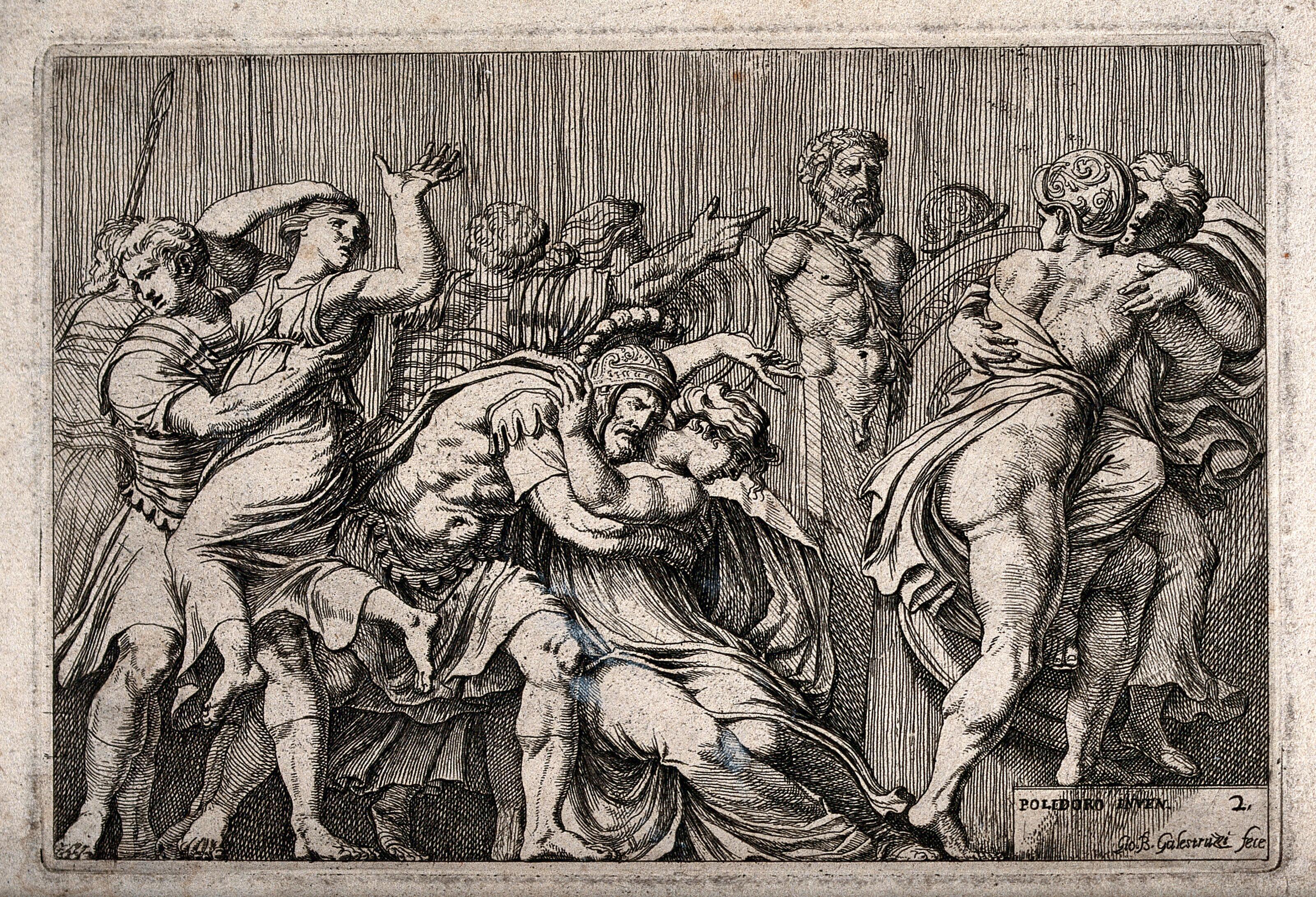 The Abduction of the Sabine Women , a Renaissance drawing by Biagio Pupini For Sale 7
