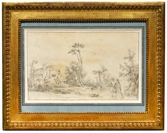 A rural landscape, a drawing partly attributed to Francois Boucher