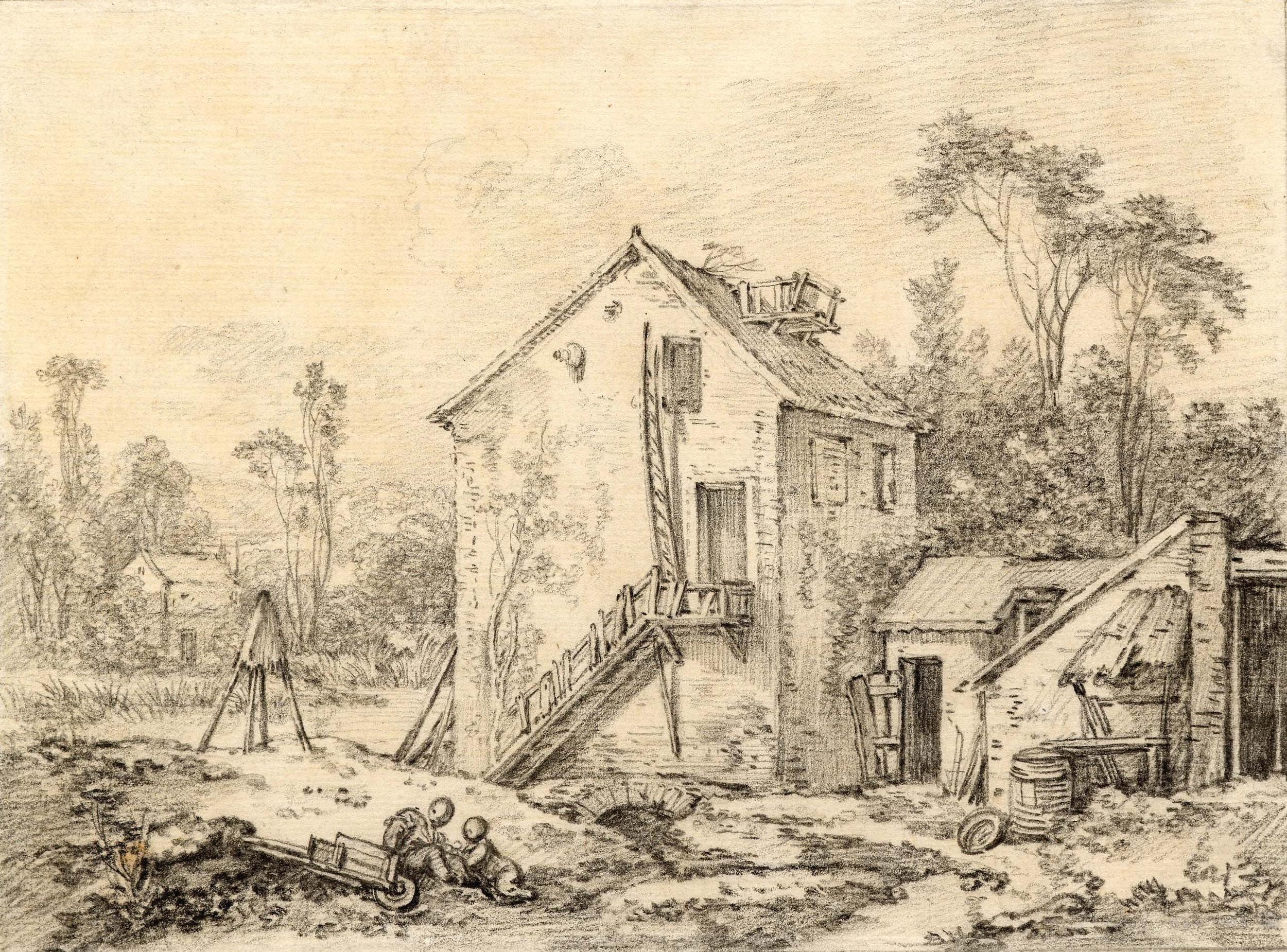 A rural landscape, a drawing partly attributed to Francois Boucher For Sale 2