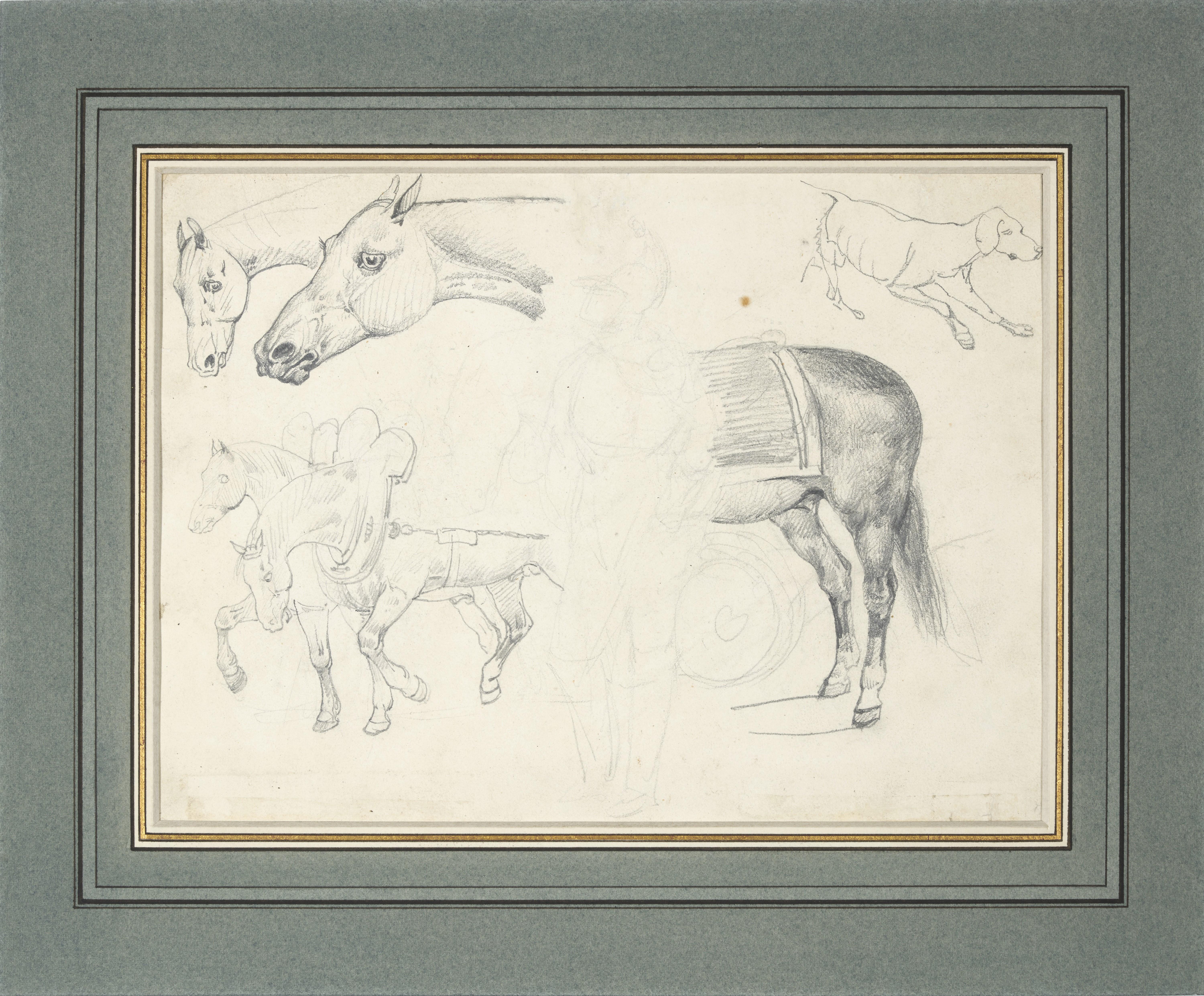 Études de chevaux recto-verso par Théodore Géricault - Art de Jean Louis Andre Theodore Gericault