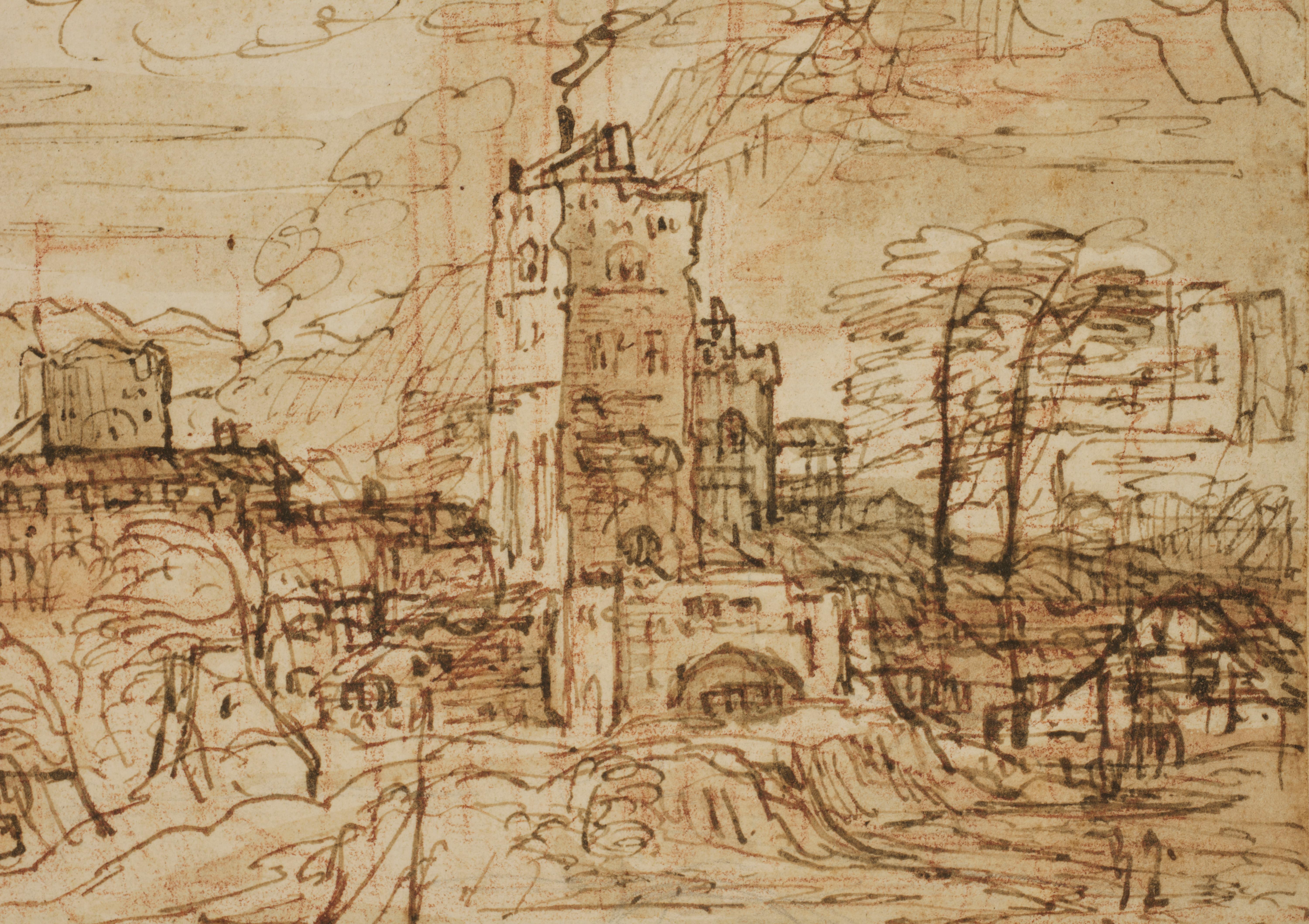 A large landscape drawing executed in Italy around 1630 by a Flemish artist 1