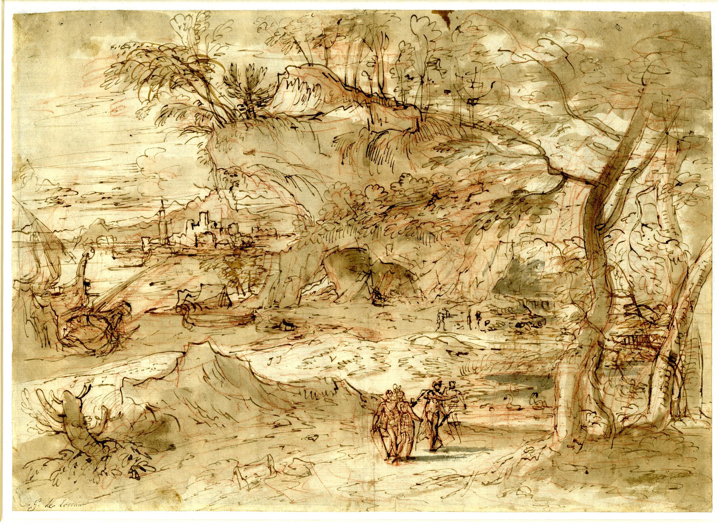 A large landscape drawing executed in Italy around 1630 by a Flemish artist 3