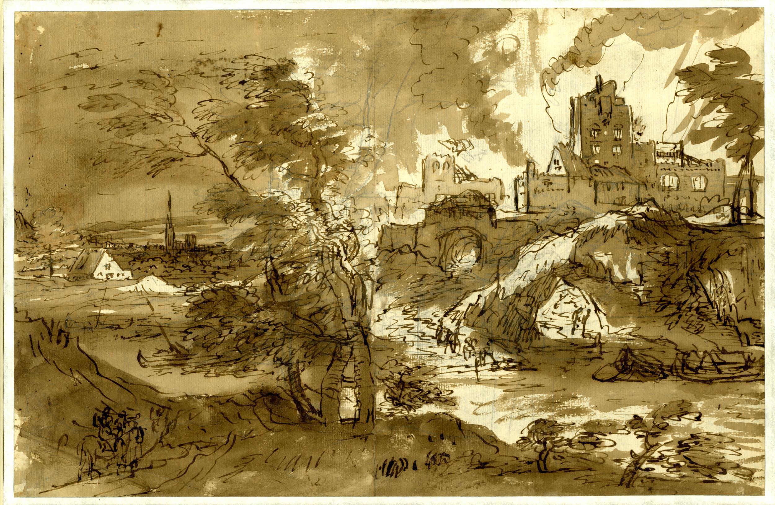 A large landscape drawing executed in Italy around 1630 by a Flemish artist 4