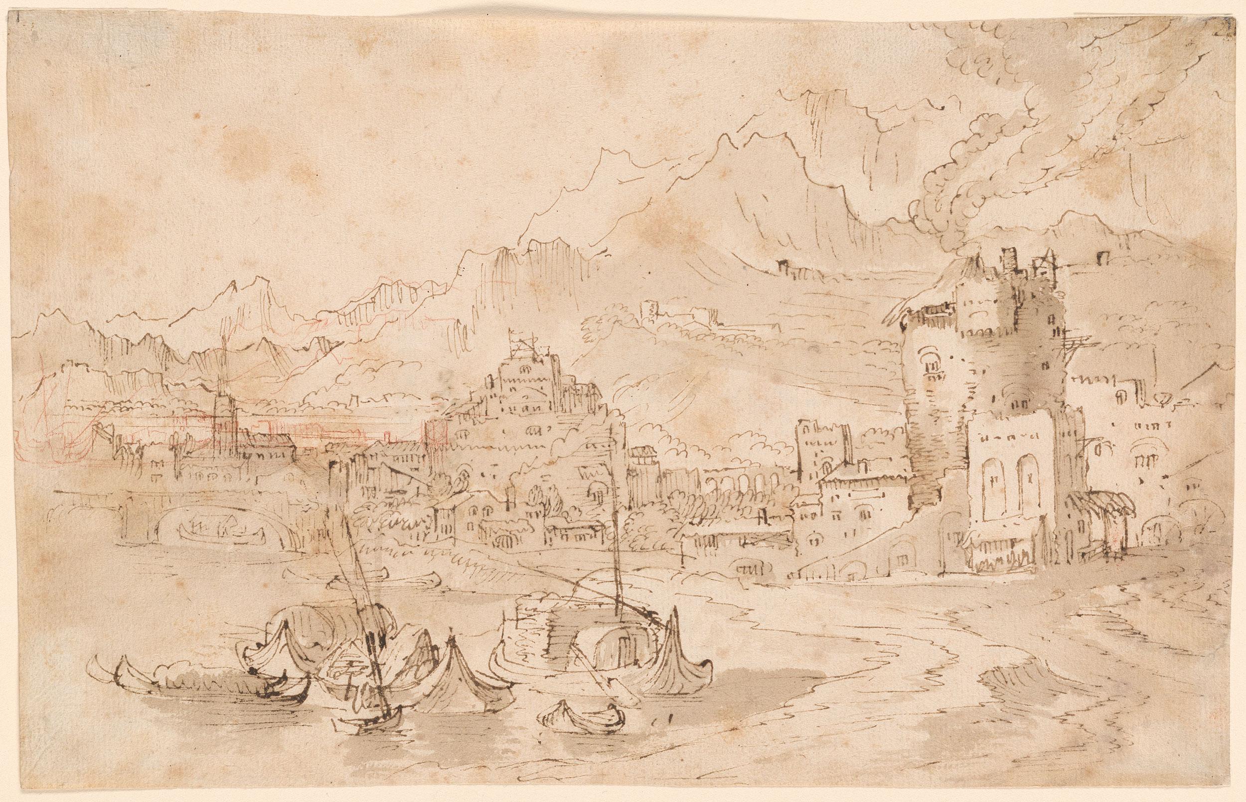 A large landscape drawing executed in Italy around 1630 by a Flemish artist 5