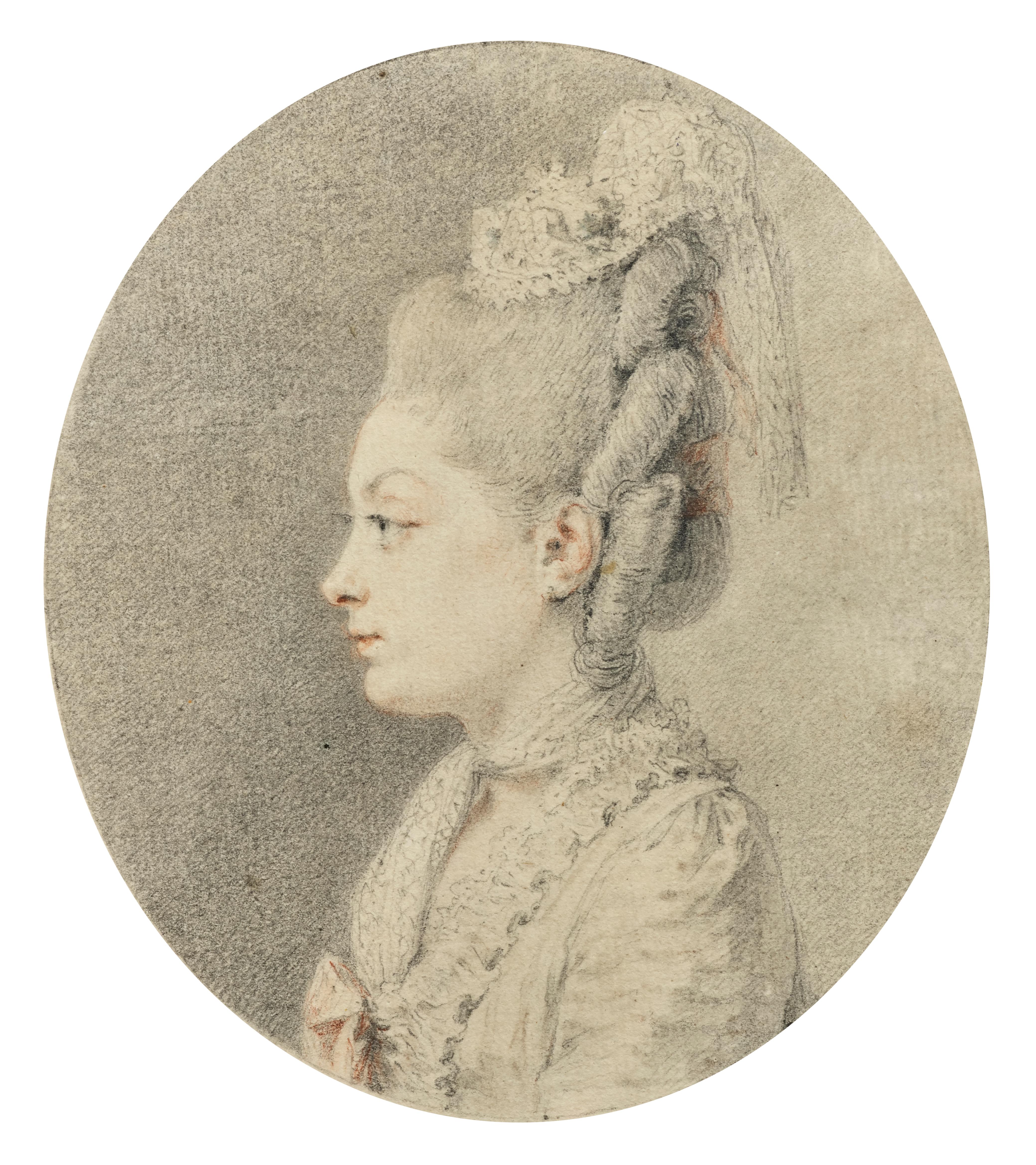 Ce dessin plein de fraîcheur nous présente le profil d'une dame élégante, dessiné par Augustin de Saint-Aubin par une belle journée d'été de 1776, durant les premiers mois du règne de Louis XVI.

1.	Augustin de Saint Aubin

Augustin de Saint-Aubin