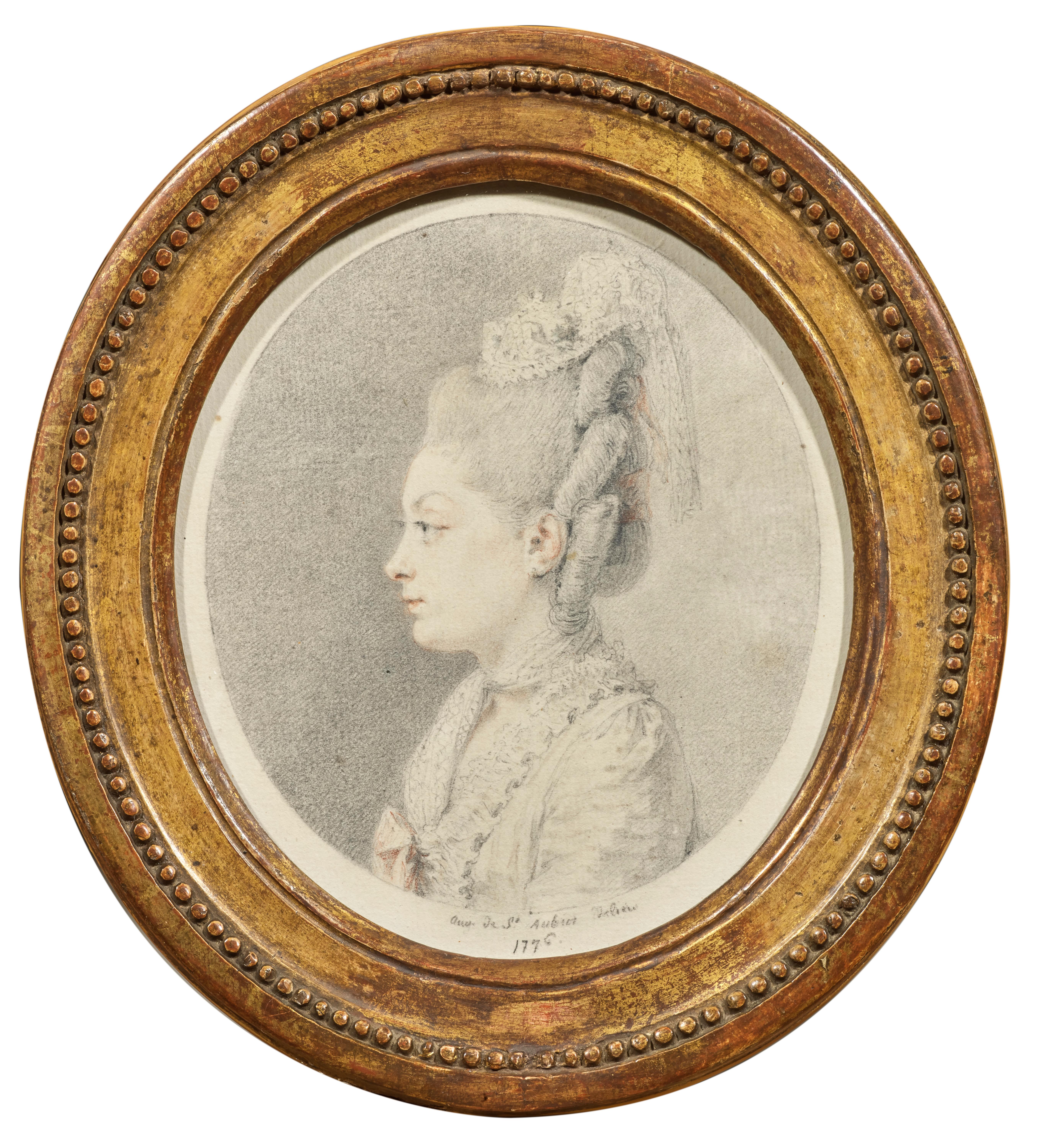 Porträt einer Dame, Zeichnung, signiert und datiert von Augustin de Saint-Aubin im Angebot 1
