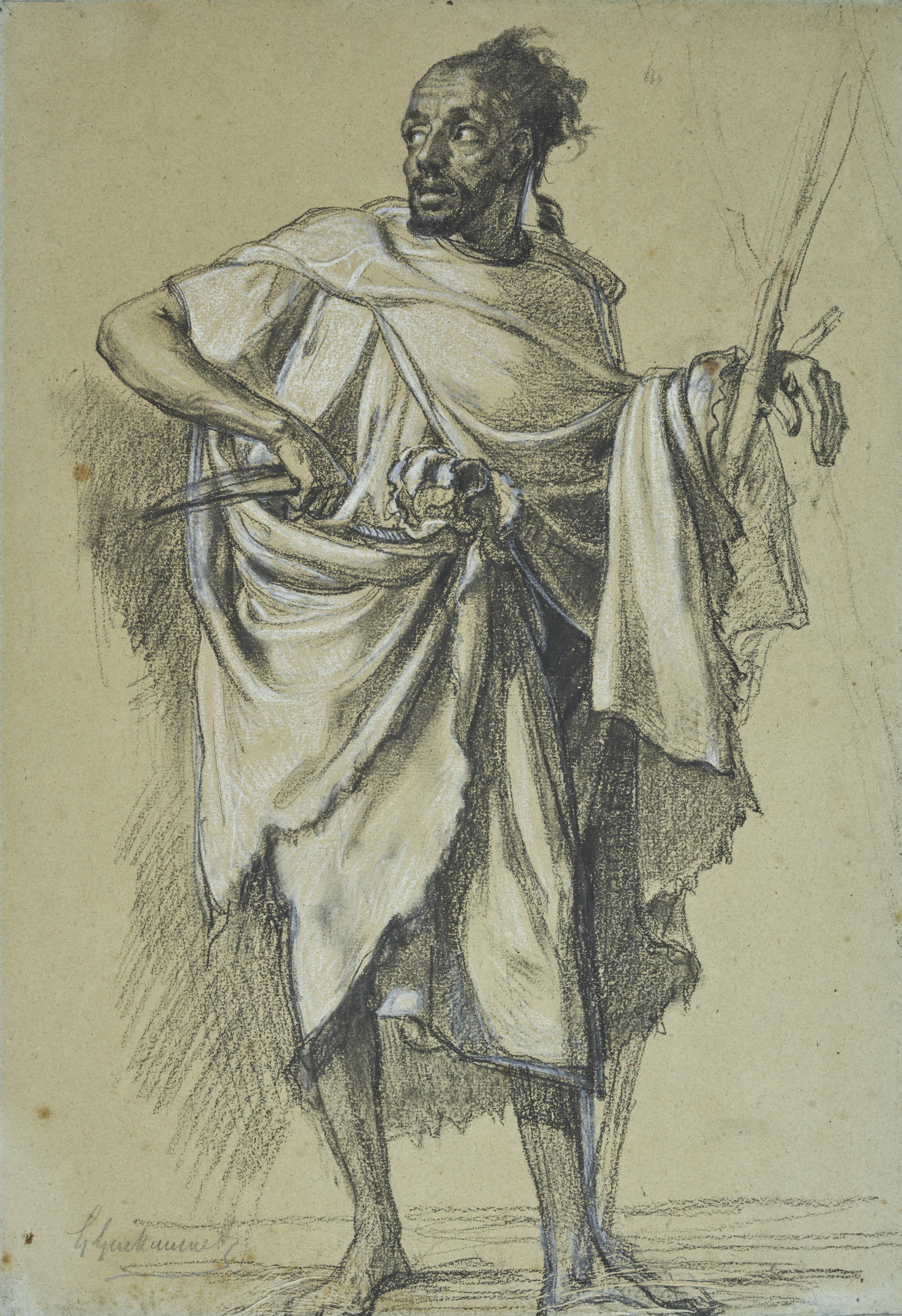 Der arabische Butcher, eine vorbereitende Zeichnung von Gustave Guillaumet (1840 - 1887) im Angebot 1
