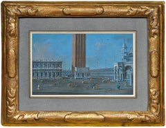 Antique View of Piazza San Marco, a tempera signed by Giacomo Guardi (1764 - 1835)