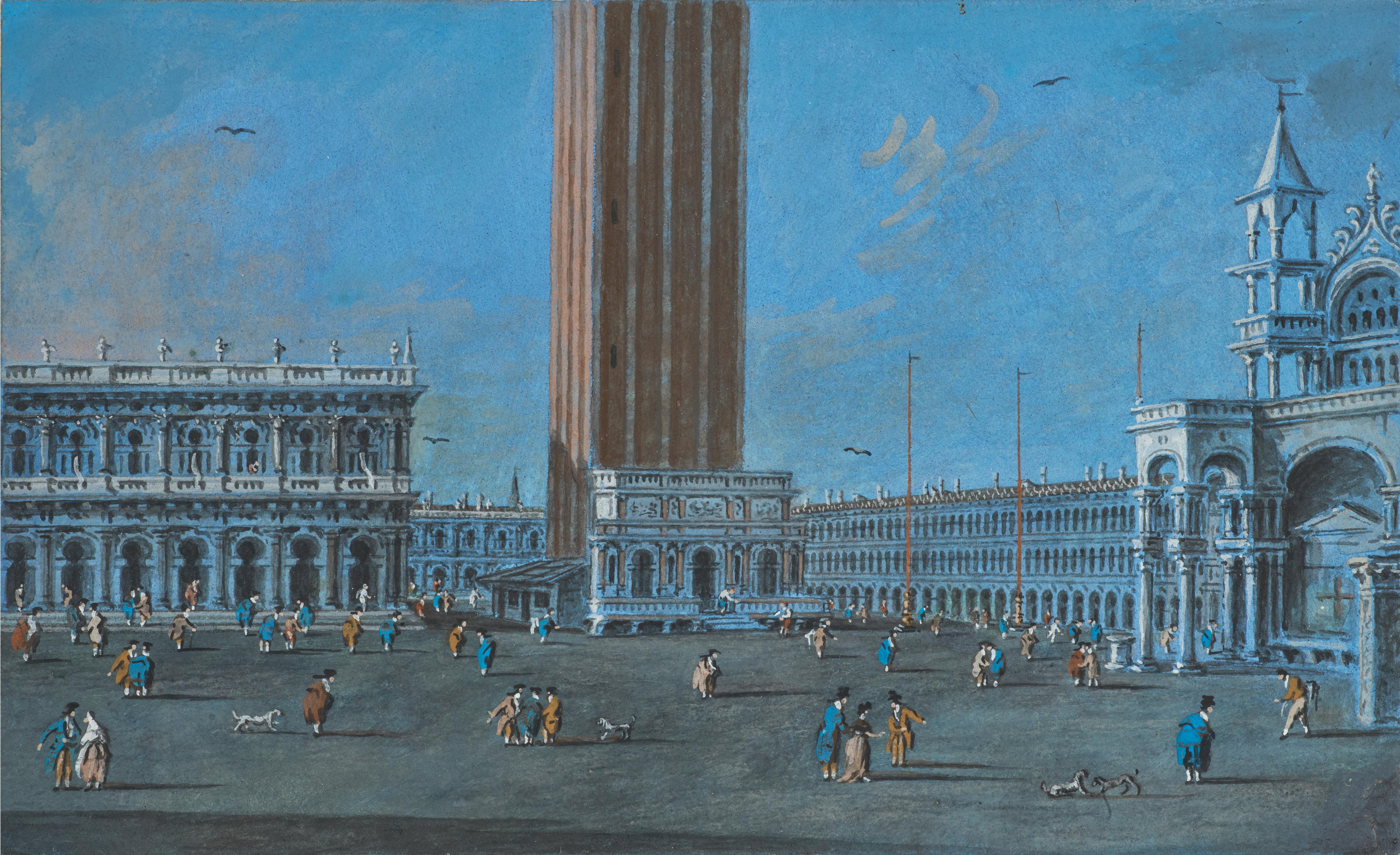 Ansicht von Piazza San Marco, eine Tempera, signiert von Giacomo Guardi (1764 - 1835) im Angebot 1
