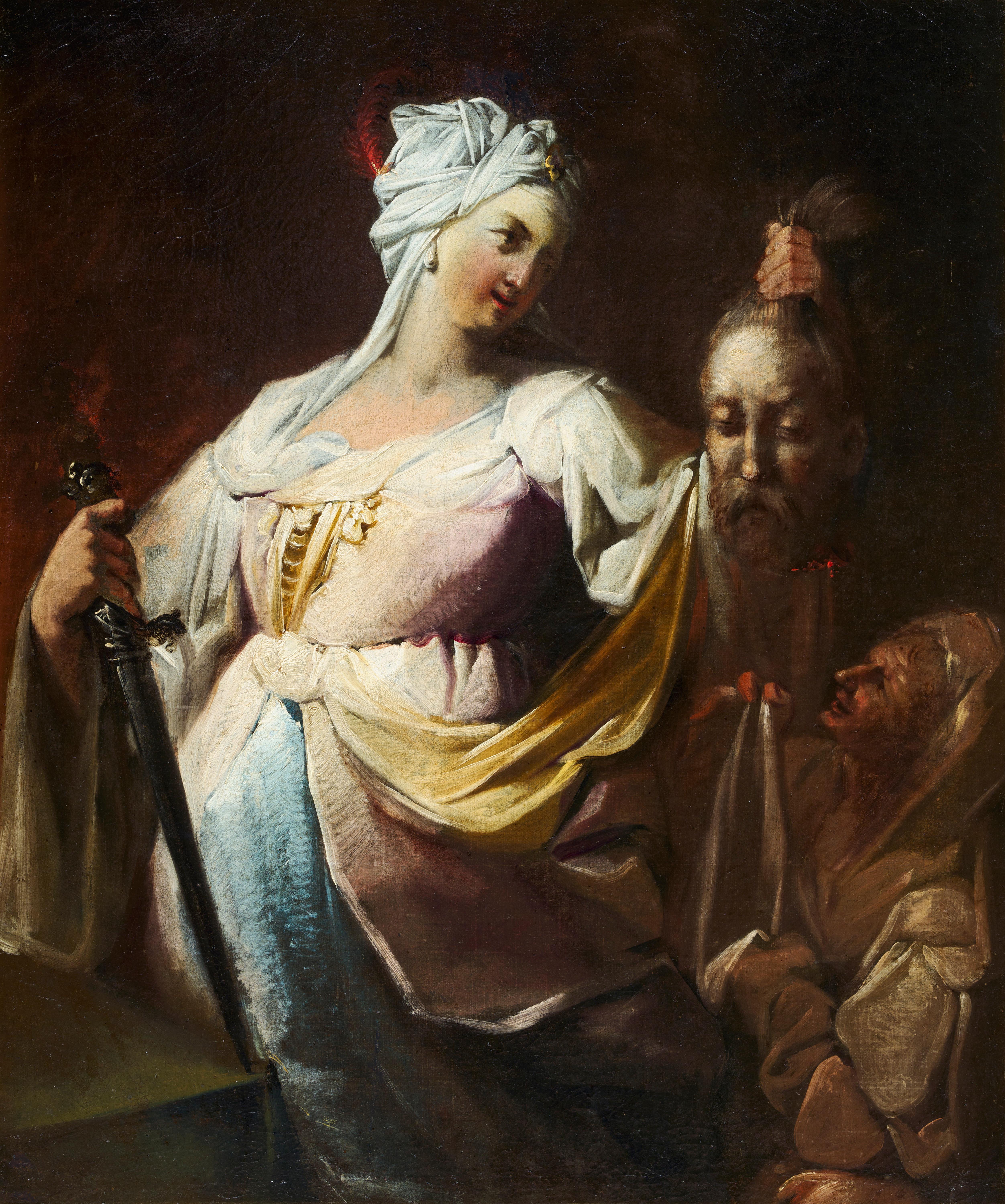 Judith and Salome, a pair of oil paintings on canvas by Francesco Conti For Sale 3
