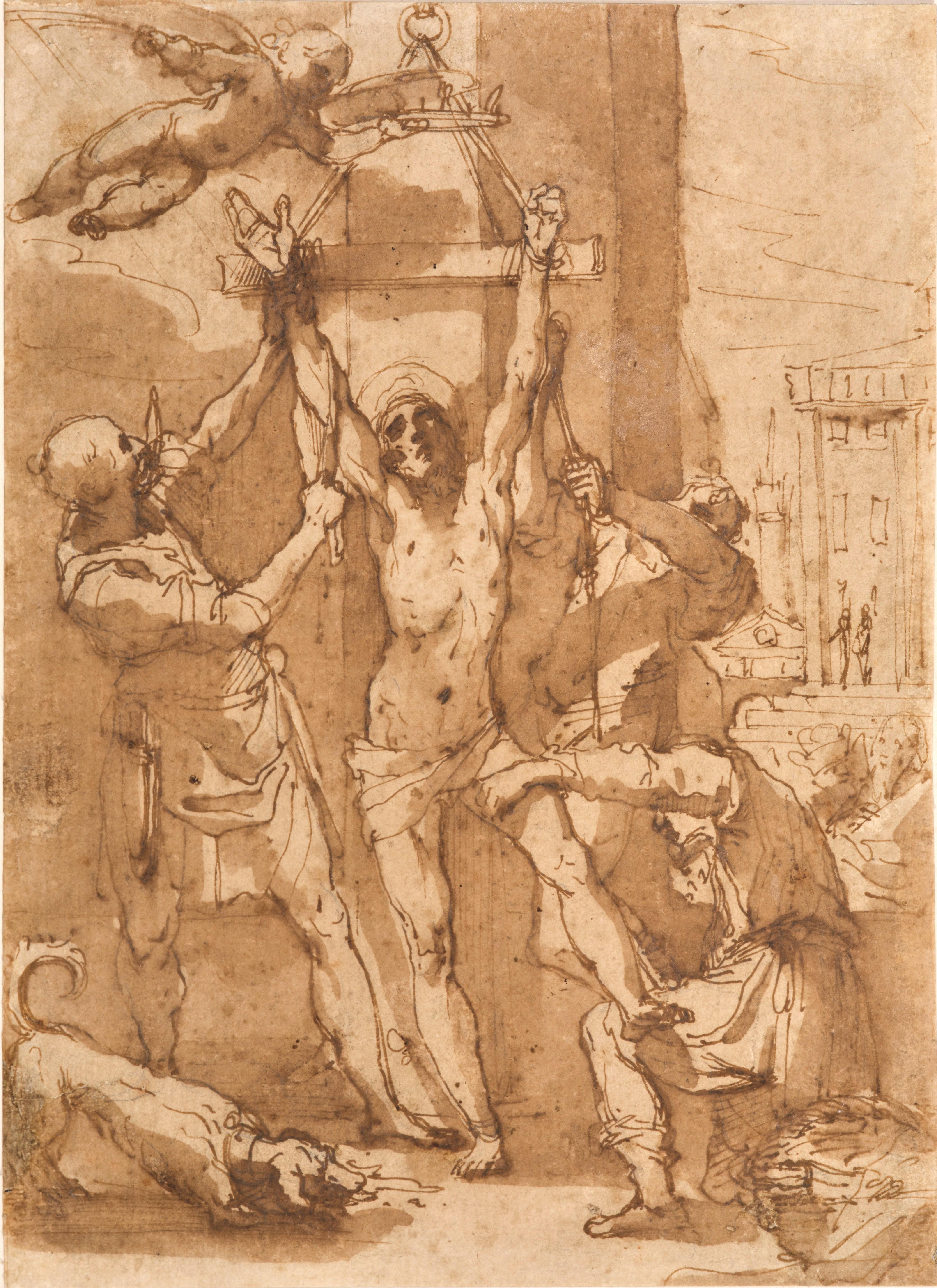 The Martyrdom of Saint Bartholomew, a preparatory drawing by Alessandro Casolani For Sale 1