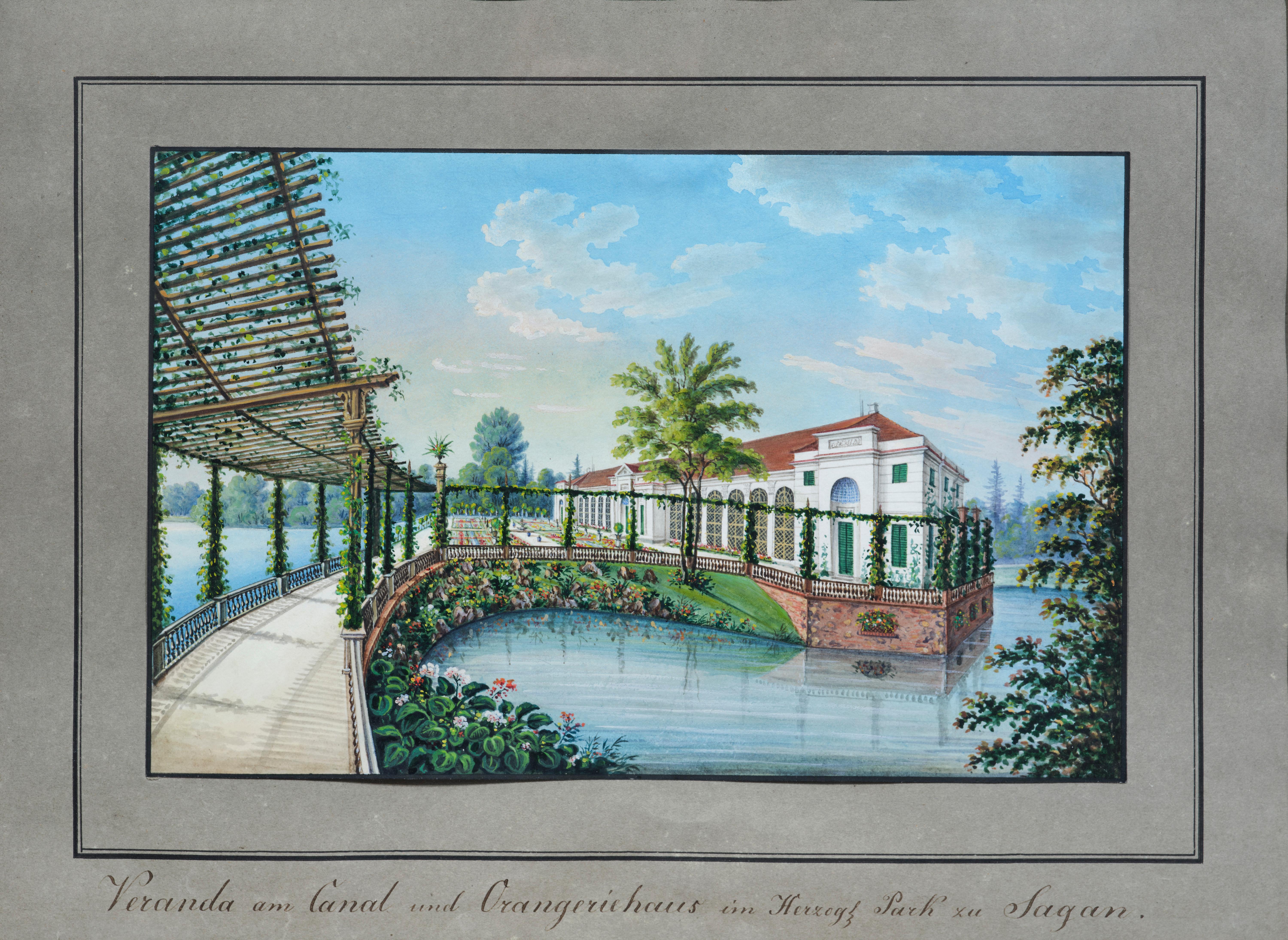 View of the Orangery overlooking the Canal in Sagan Ducal Park, by E. Hackert  1