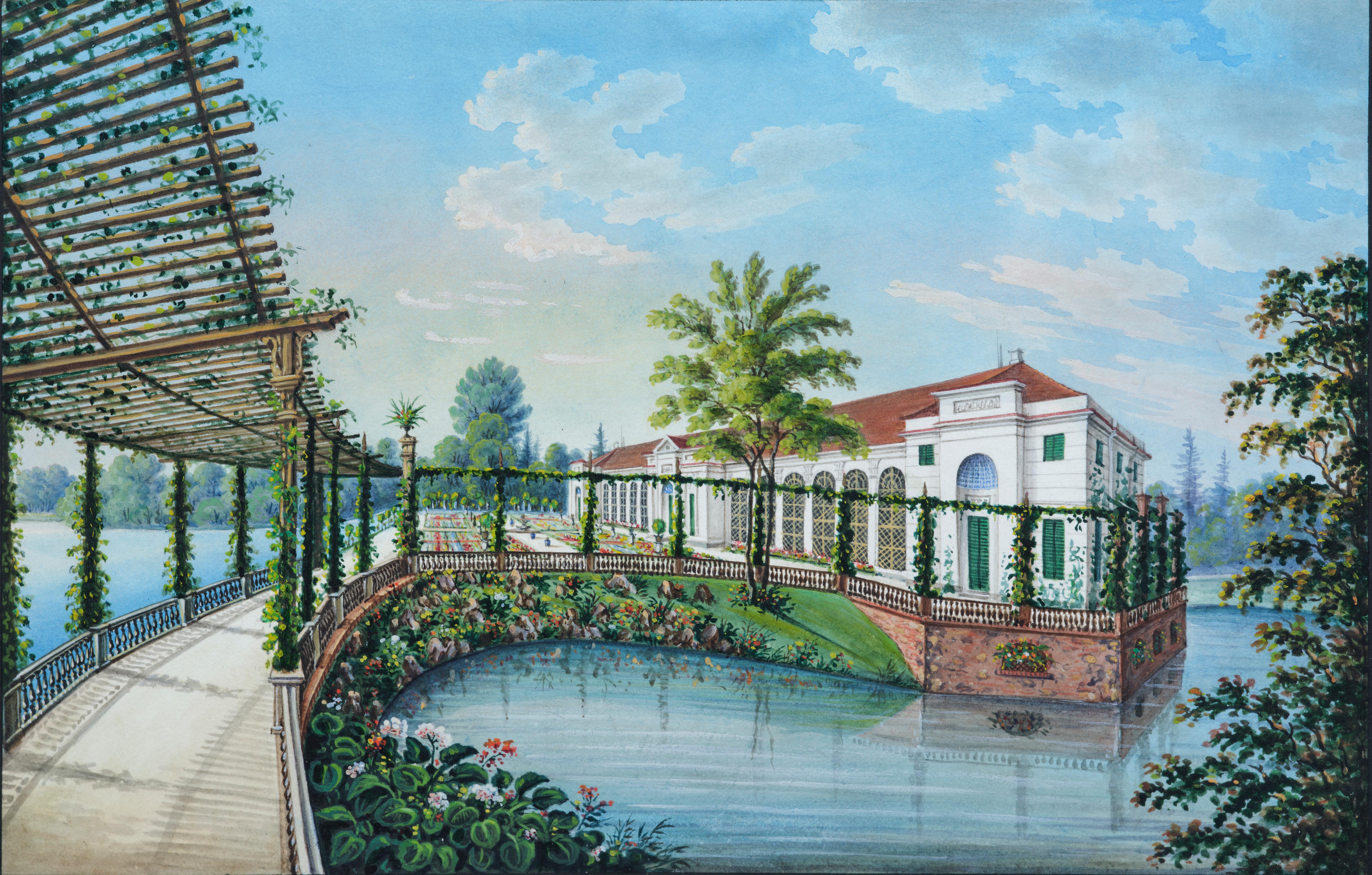 View of the Orangery overlooking the Canal in Sagan Ducal Park, by E. Hackert  2