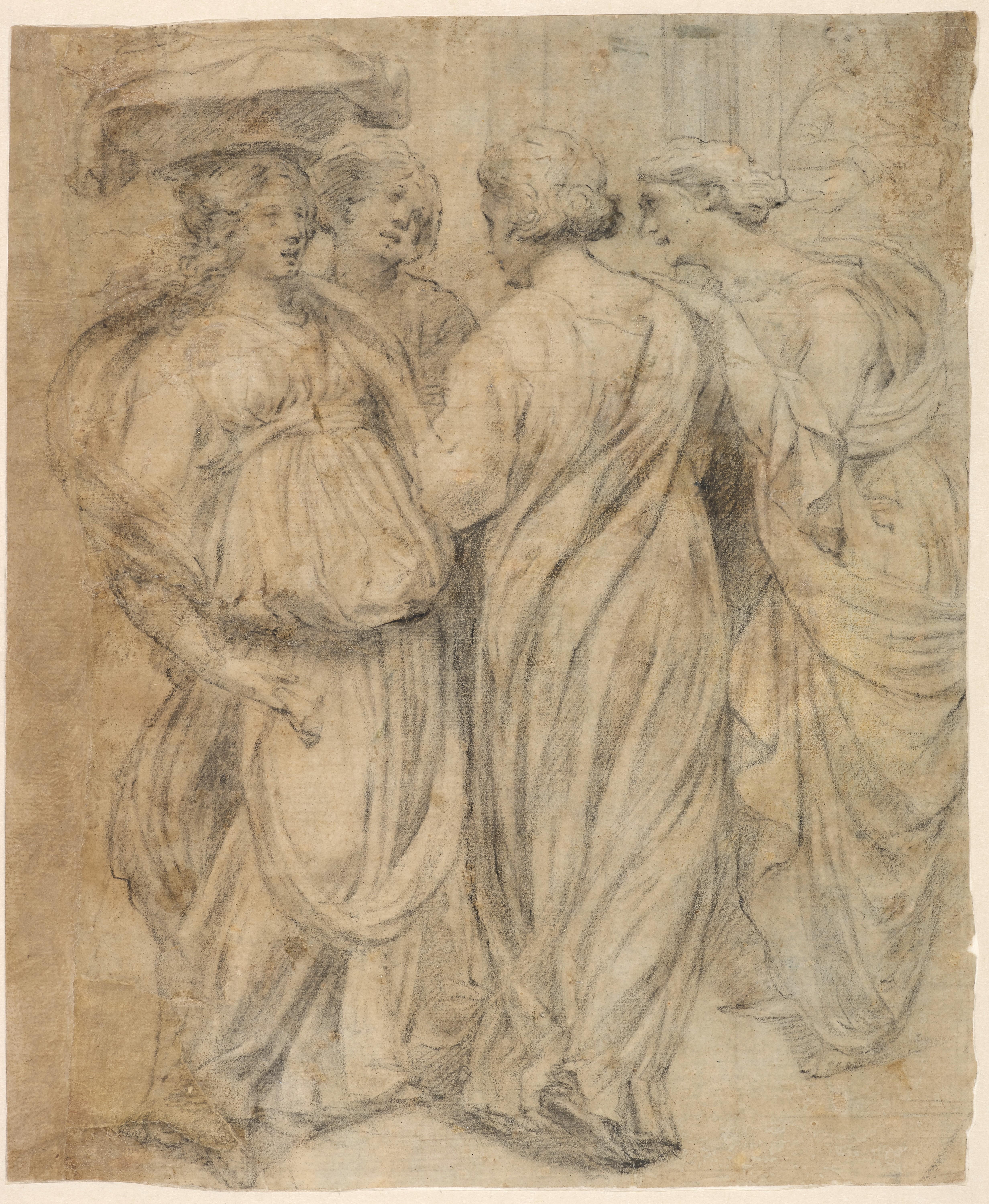 Vier Frauen, eine Zeichnung von Francesco Furini (nach dem Flachrelief von L. Ghiberti)  im Angebot 1