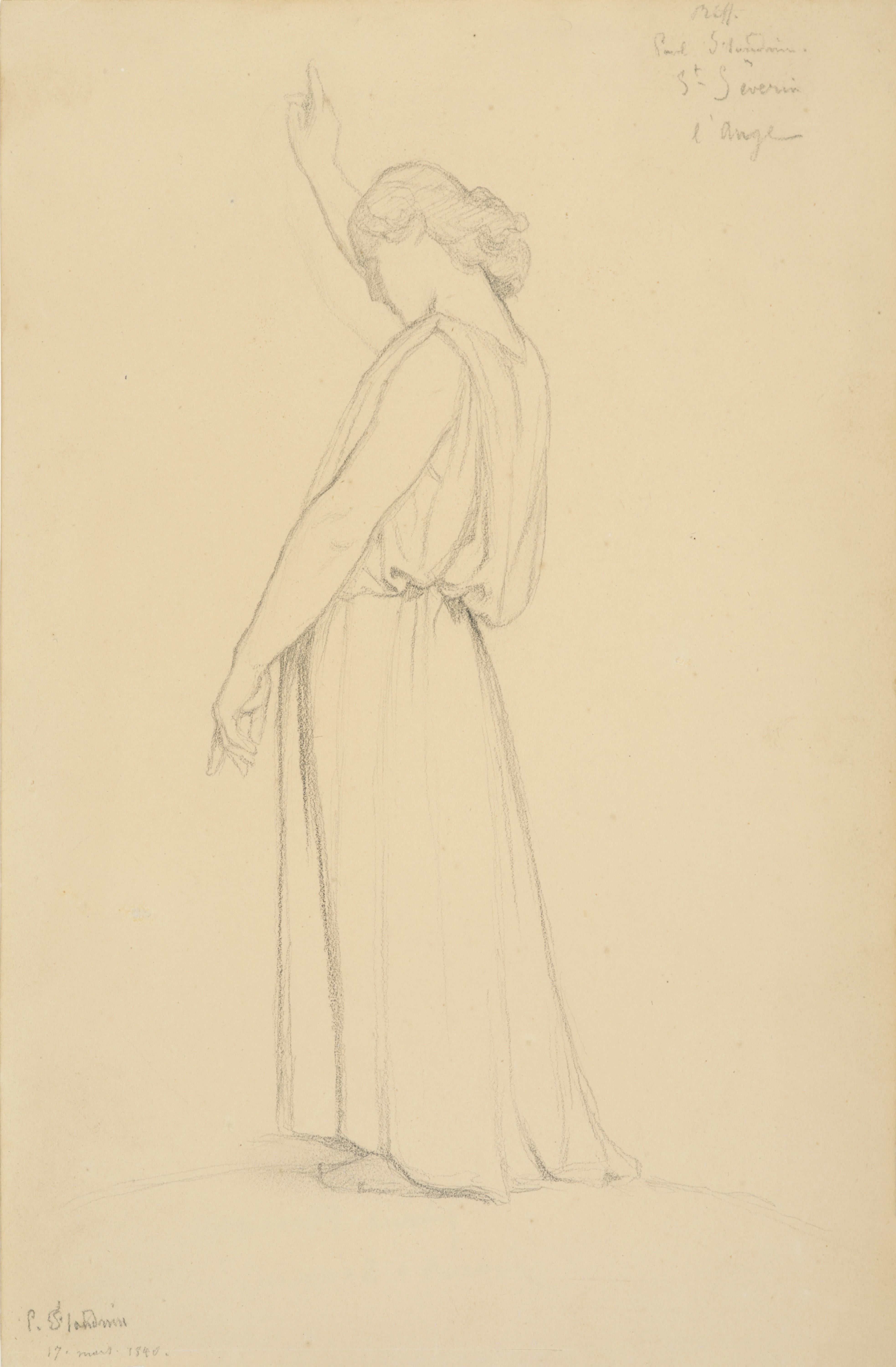 Une étude pour l'ange de l'église Saint-Severin à Paris, par Paul Flandrin en vente 1