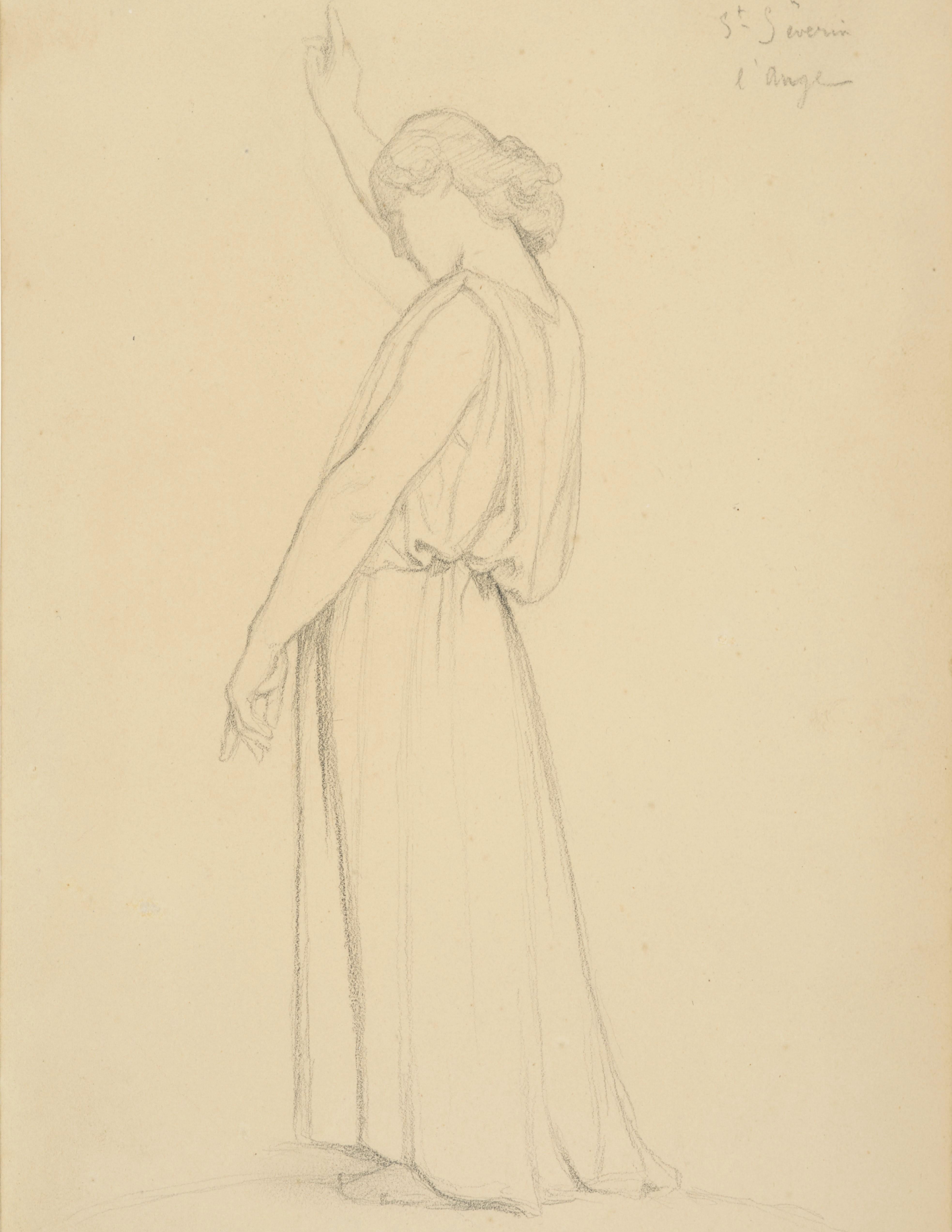 Une étude pour l'ange de l'église Saint-Severin à Paris, par Paul Flandrin en vente 2