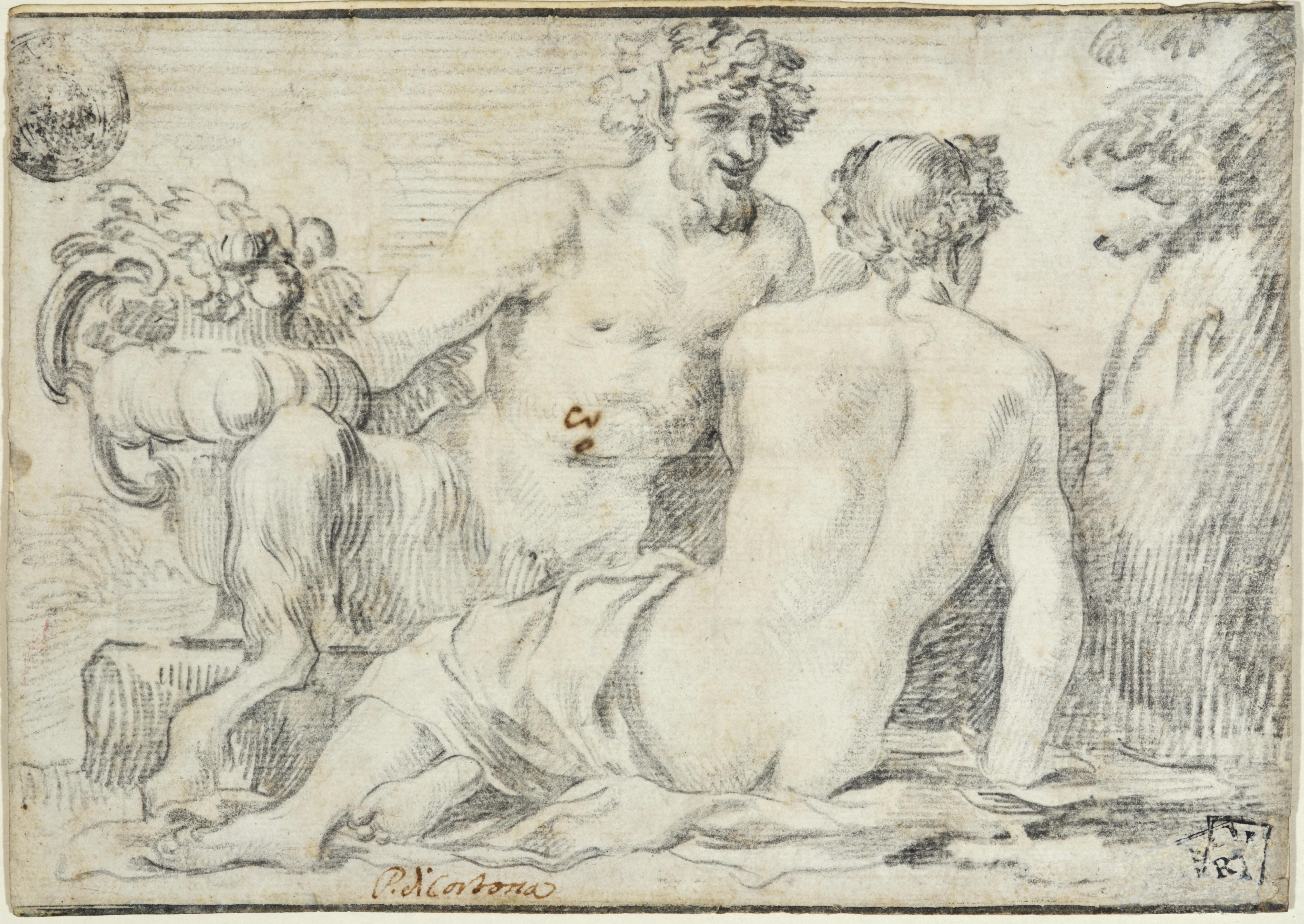 Le satyre conversationnant avec une nymphes, un dessin attribué à Claude Mellan 1
