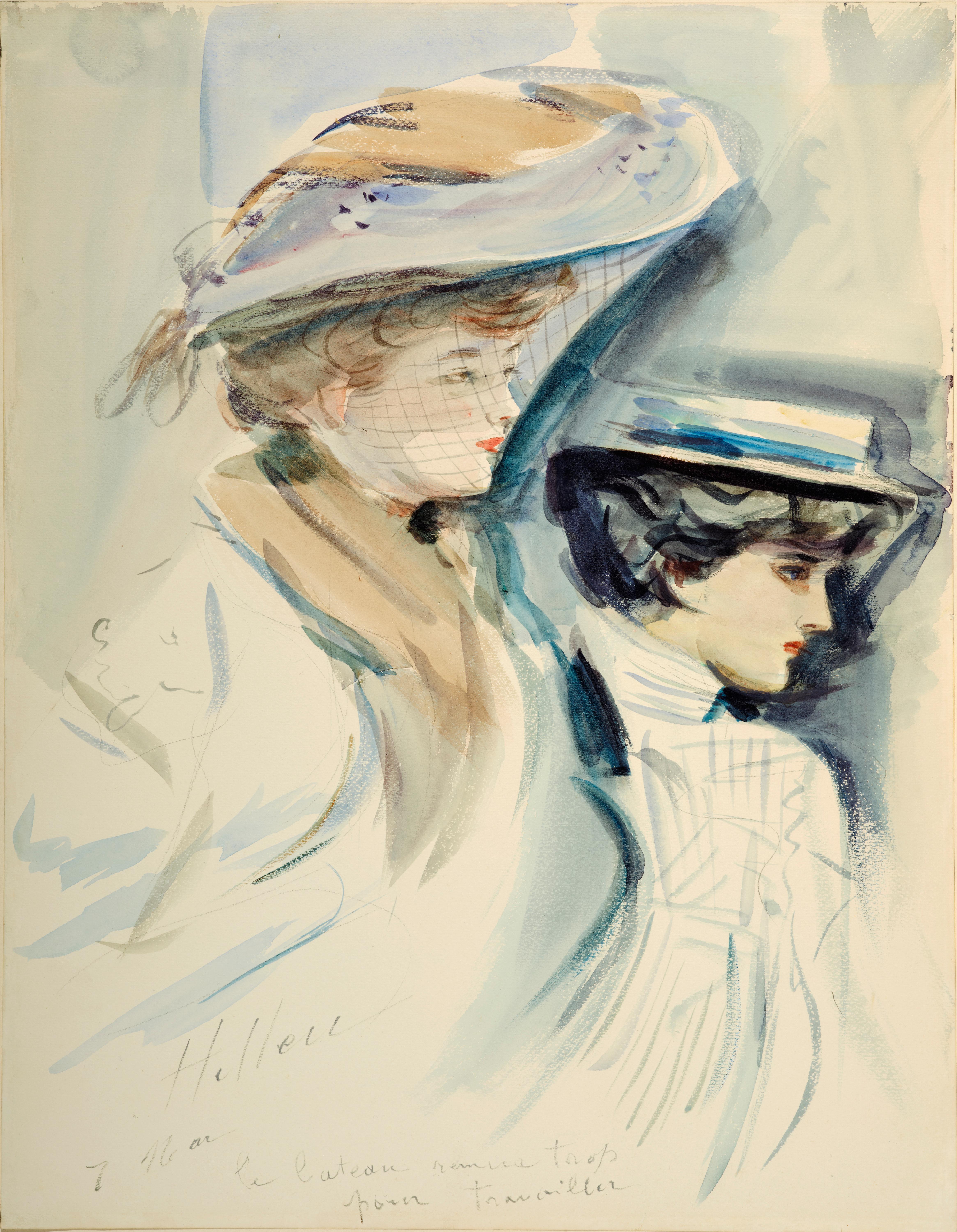 Two Women, a watercolour by Paul Helleu reflecting his passion for yatching - Art by PAUL-CÉSAR HELLEU 