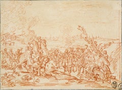 La Siege de Douai, un dessin à la craie rouge  Préparatoire du carton de tapisserie