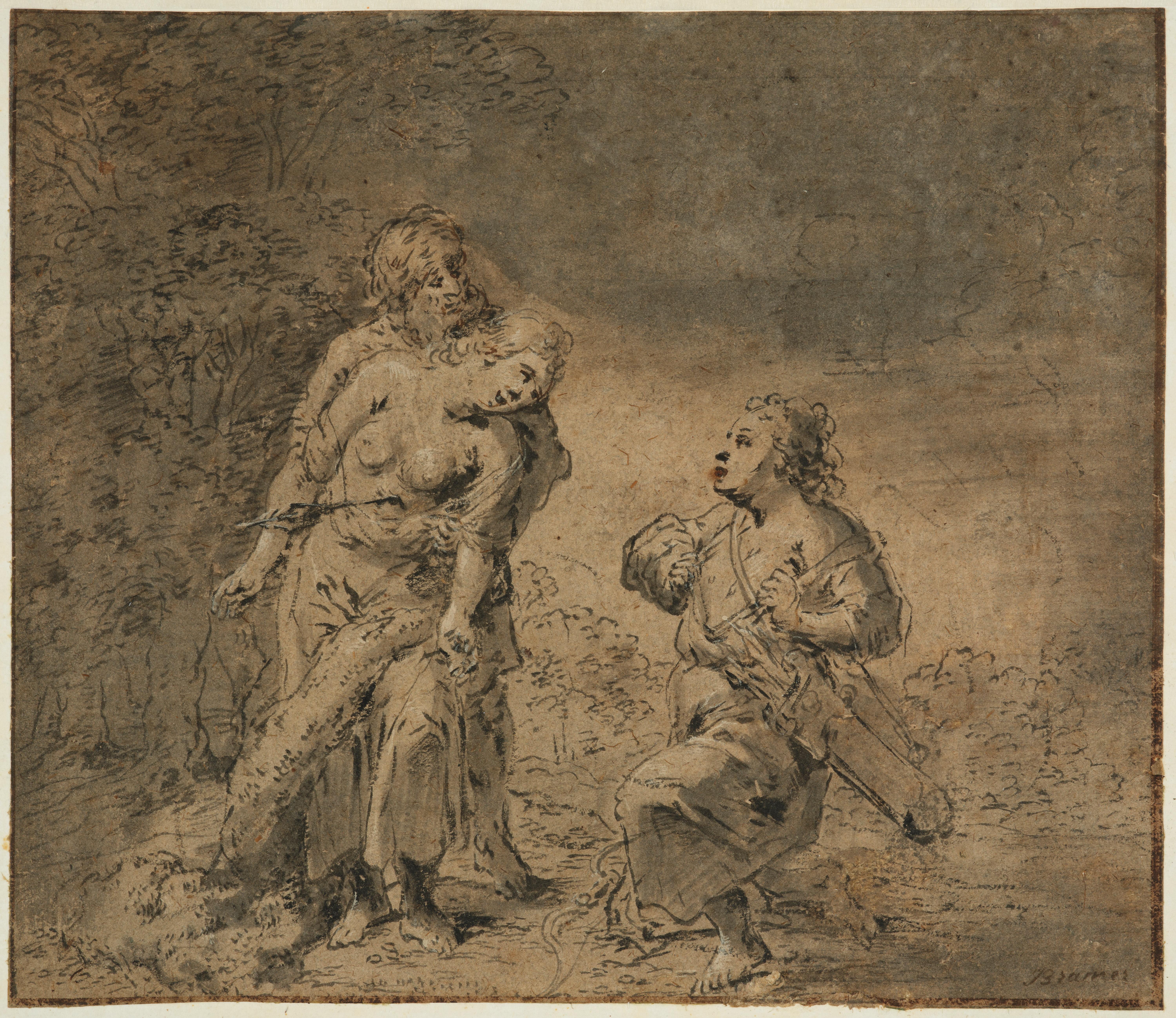 Silvio und Dorinda, eine Zeichnung von Leonaert Bramer, Vermeers erster Meister im Angebot 1