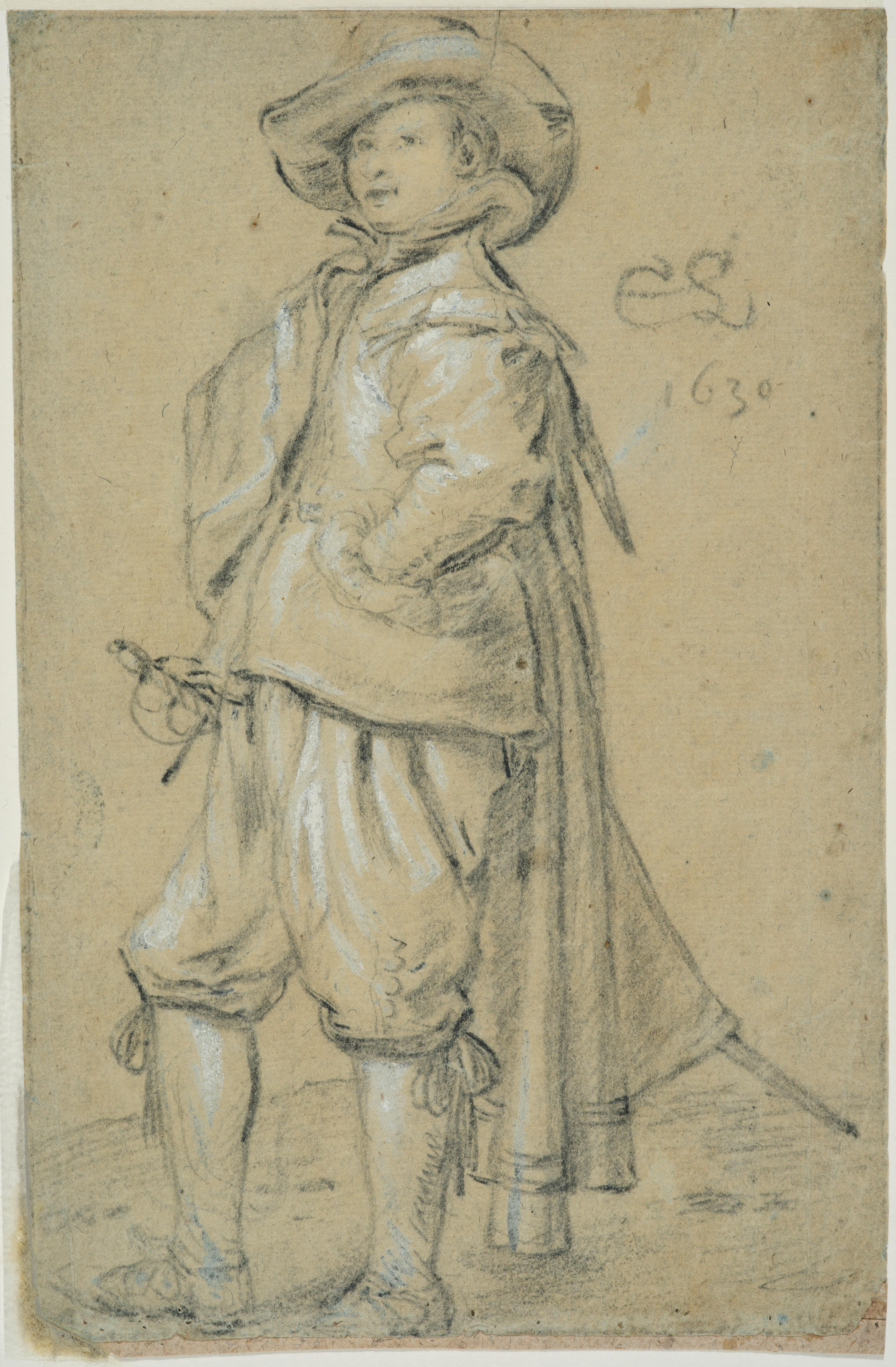 Joven con una espada y un puño en la cadera, dibujo de Cornelis Saftleven en venta 1