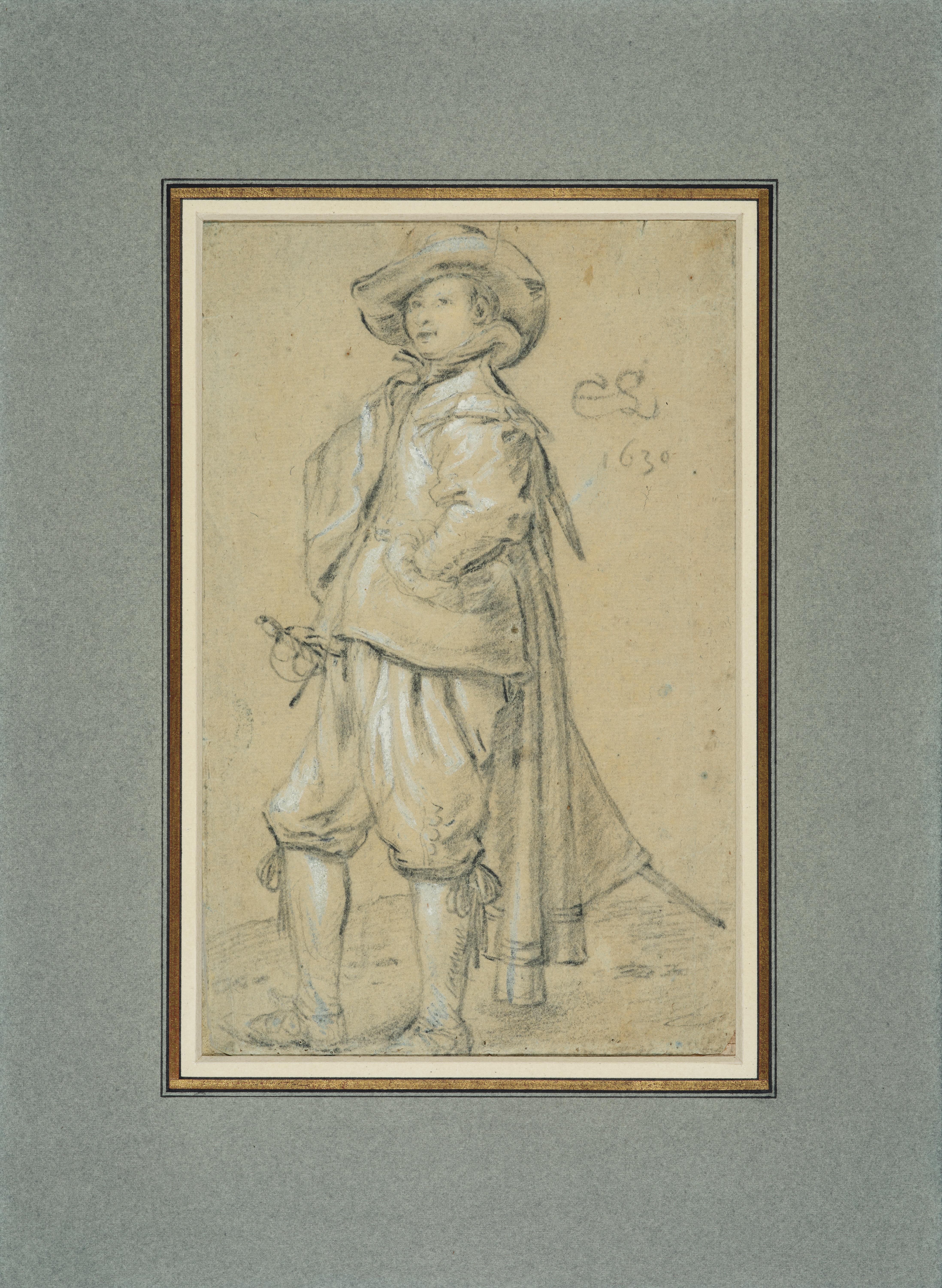Joven con una espada y un puño en la cadera, dibujo de Cornelis Saftleven en venta 2