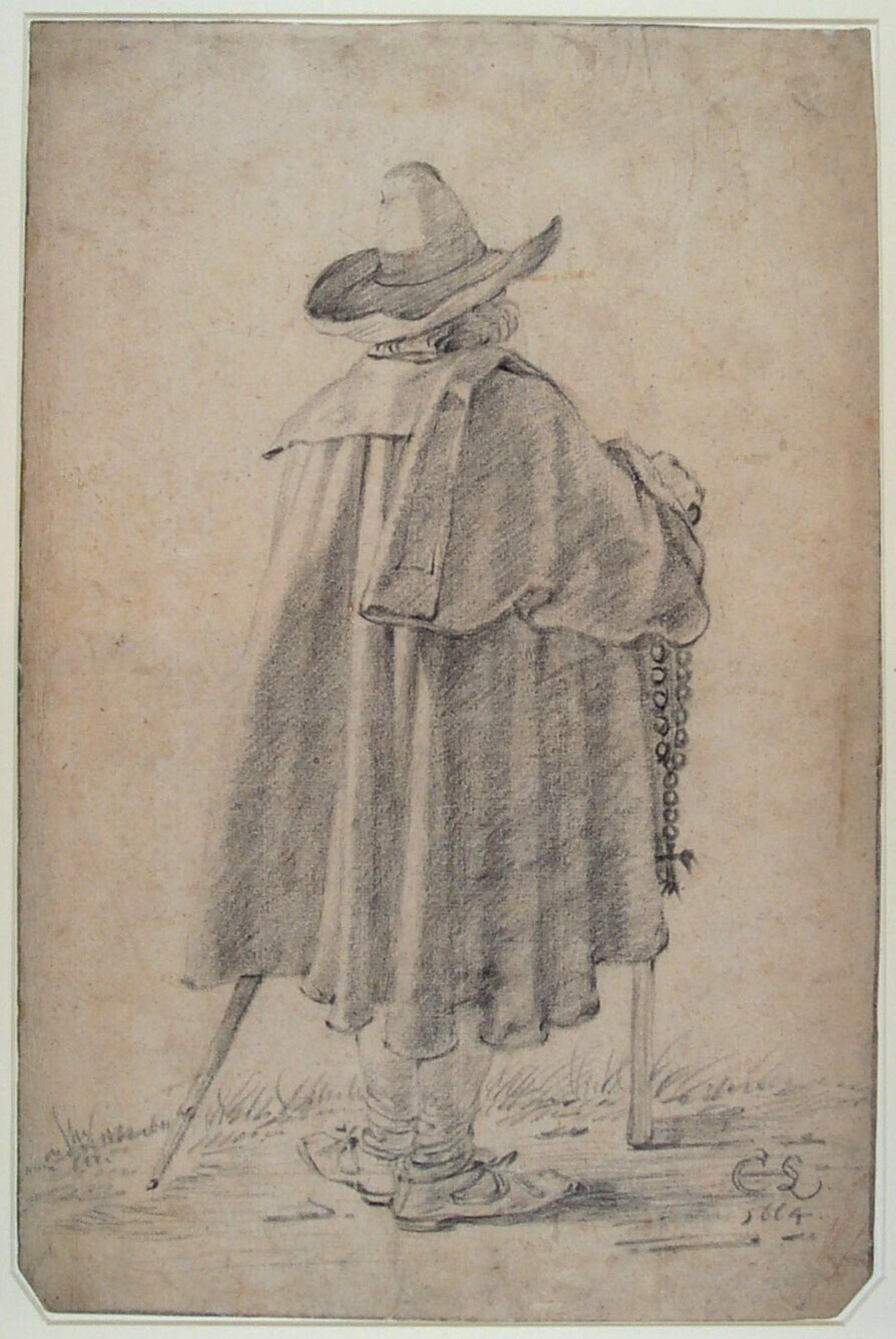Joven con una espada y un puño en la cadera, dibujo de Cornelis Saftleven en venta 5