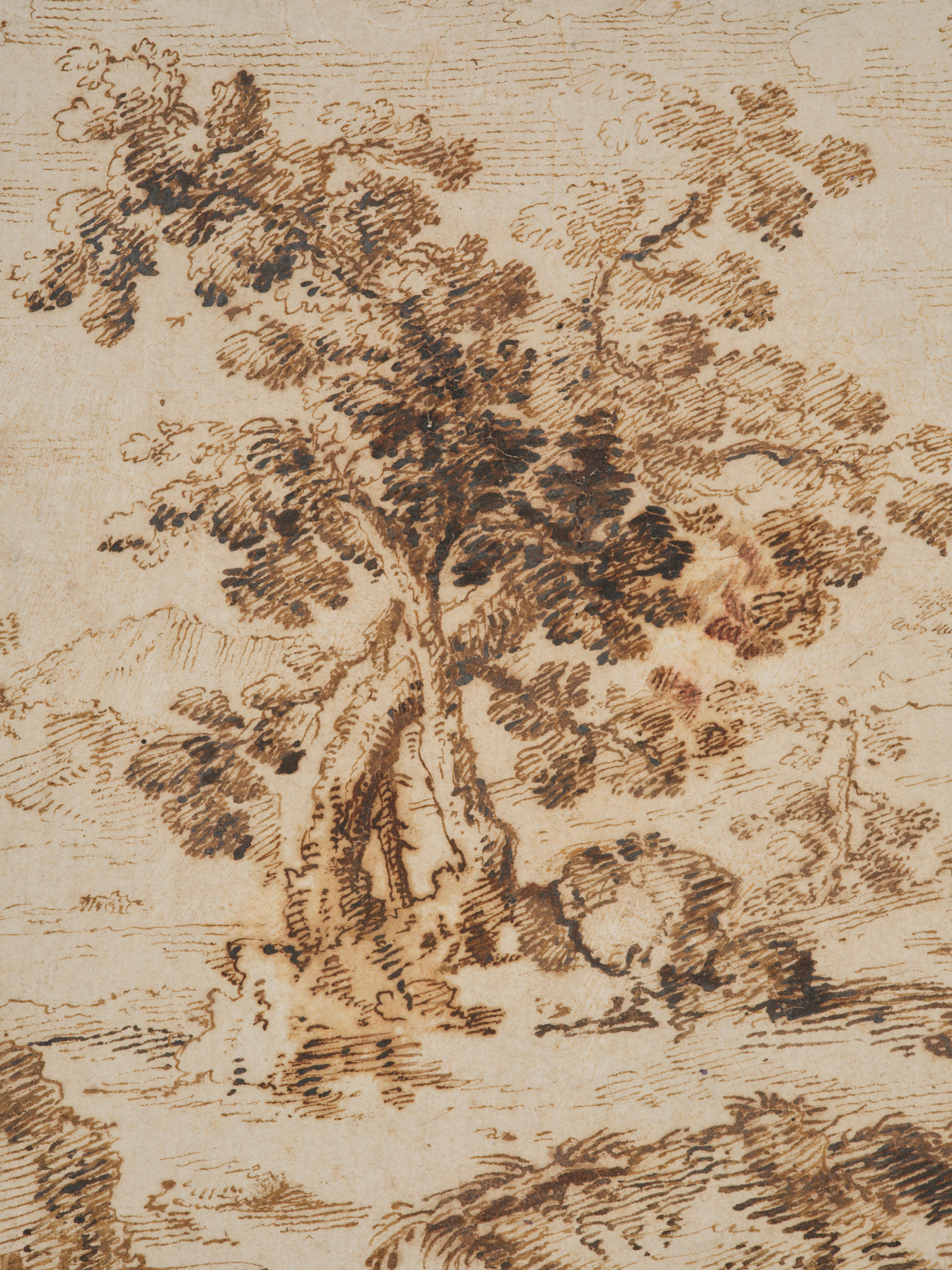 Paesaggio roccioso con alberi e rovine di tempio, disegno di Giulio Parigi (1615 ca.) in vendita 4