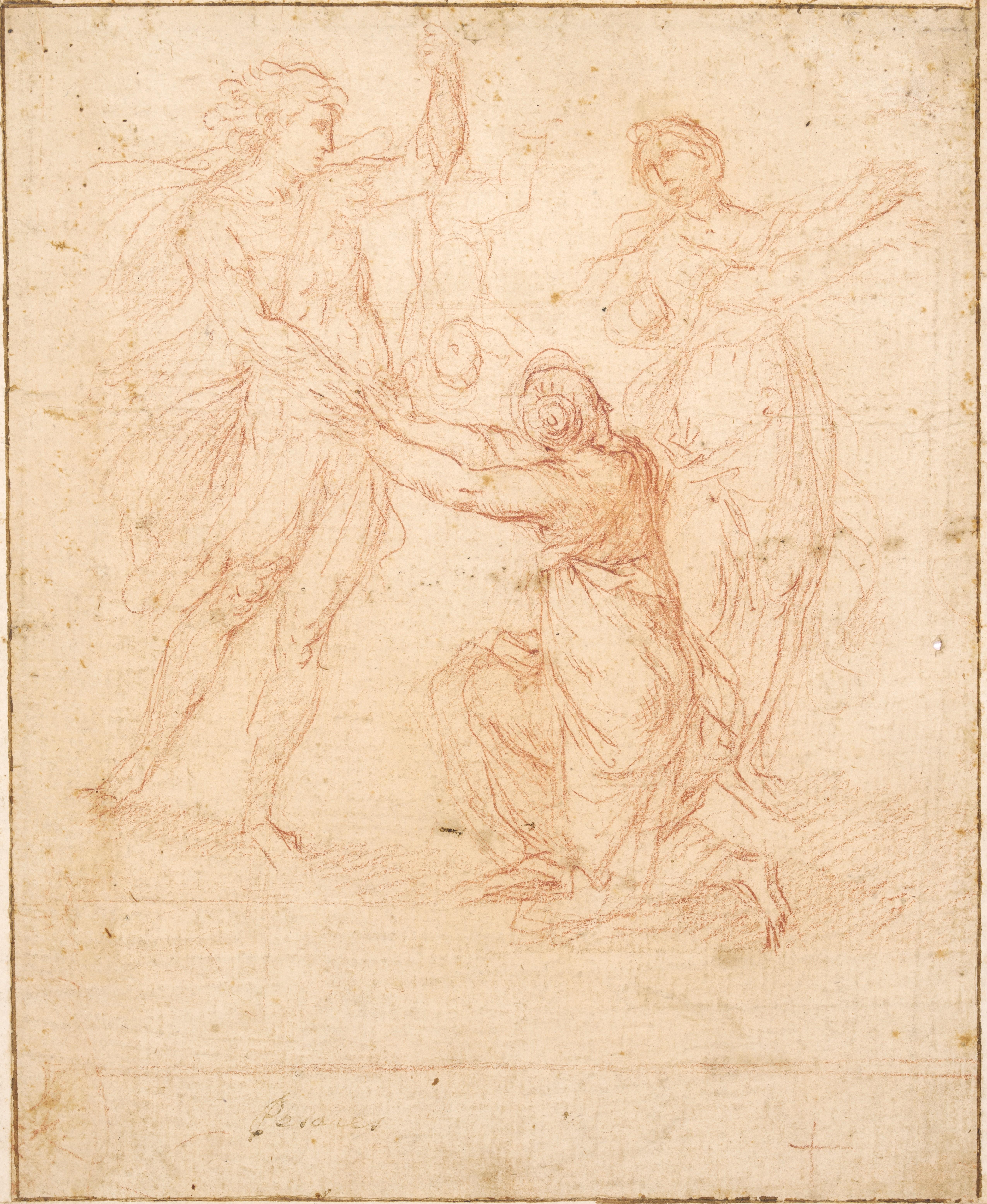 Studies for the Judgment of Solomon, a double-sided drawing by Simone Cantarini For Sale 3