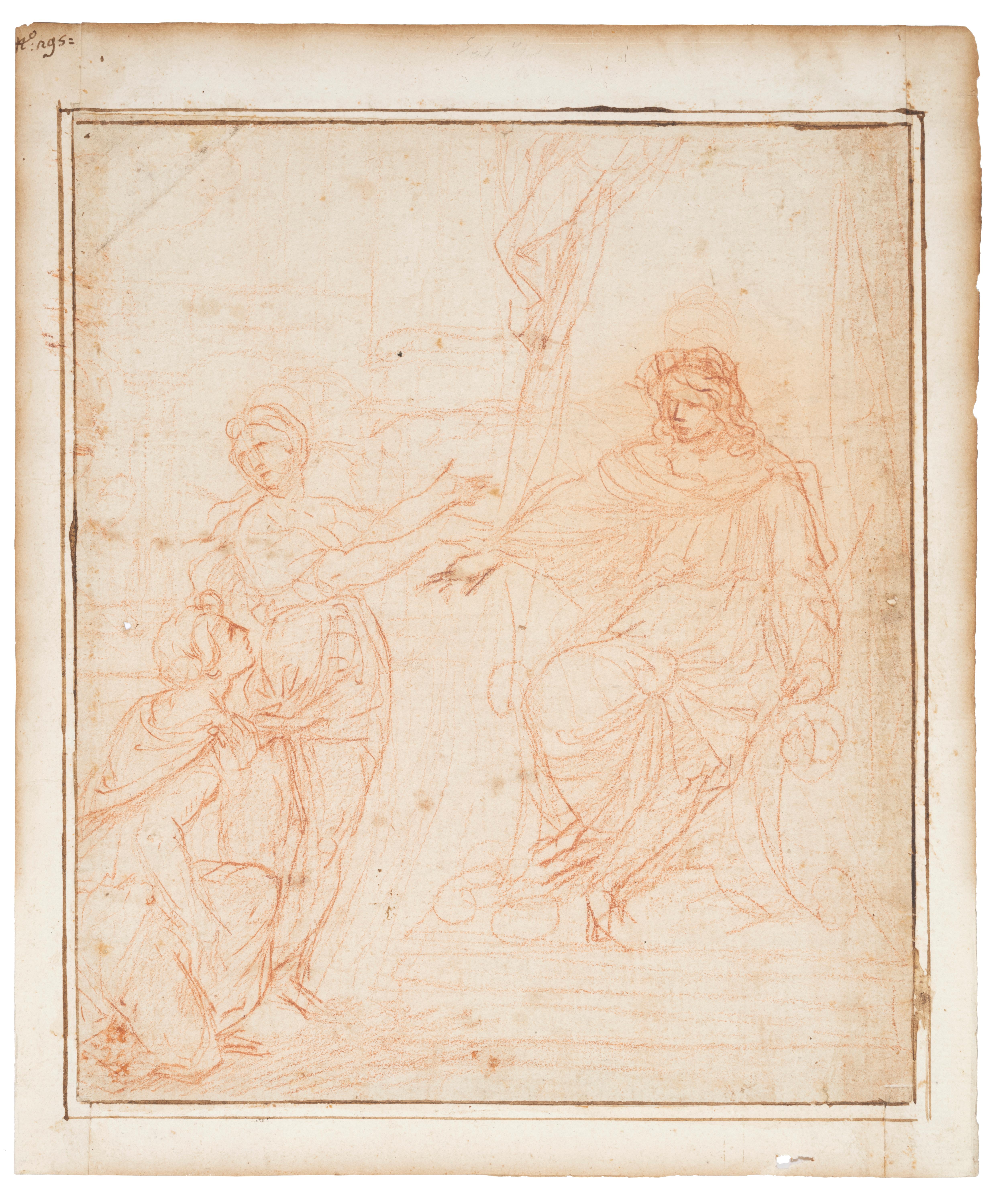 Studies for the Judgment of Solomon, a double-sided drawing by Simone Cantarini For Sale 4