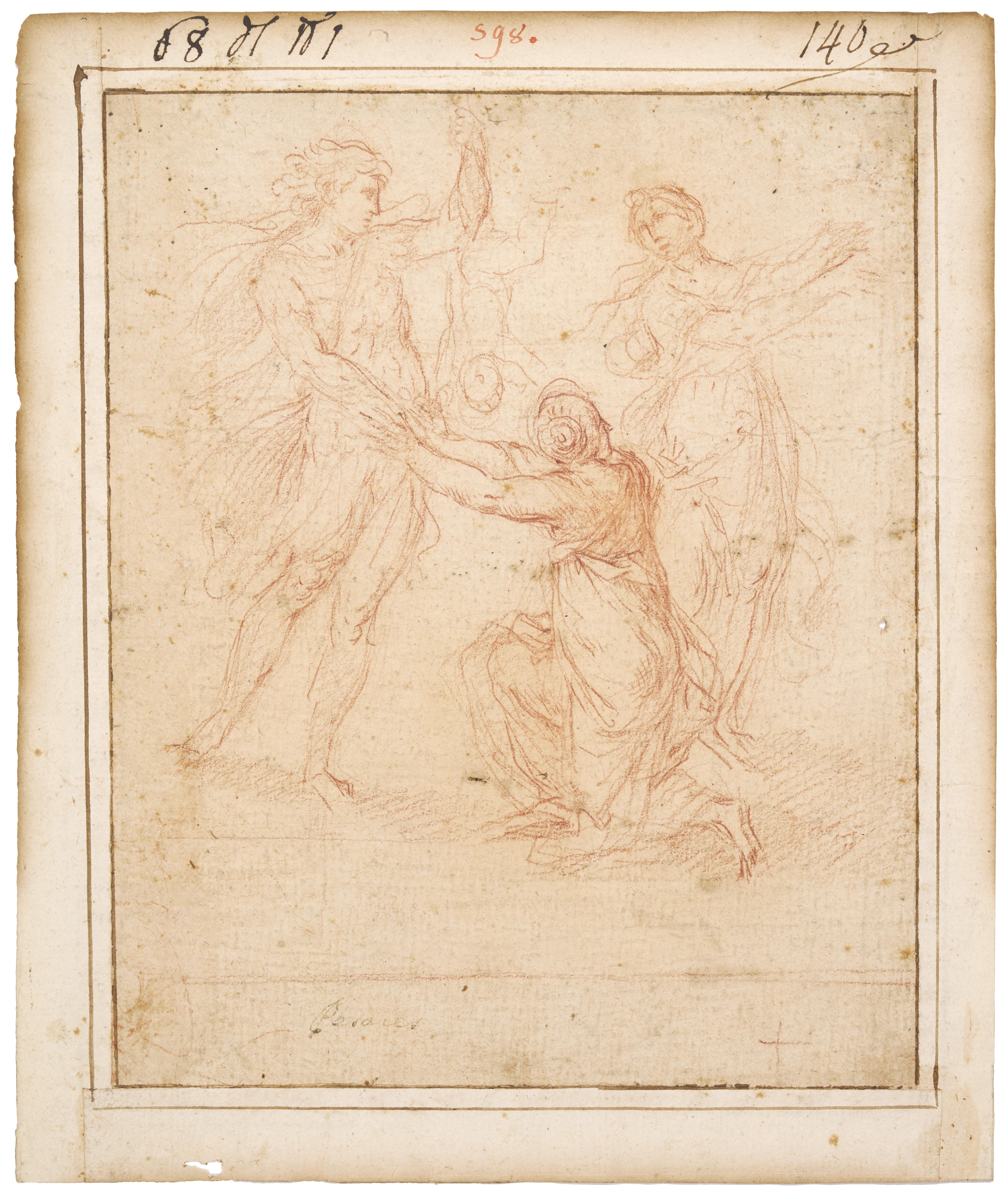 Studies for the Judgment of Solomon, a double-sided drawing by Simone Cantarini For Sale 5