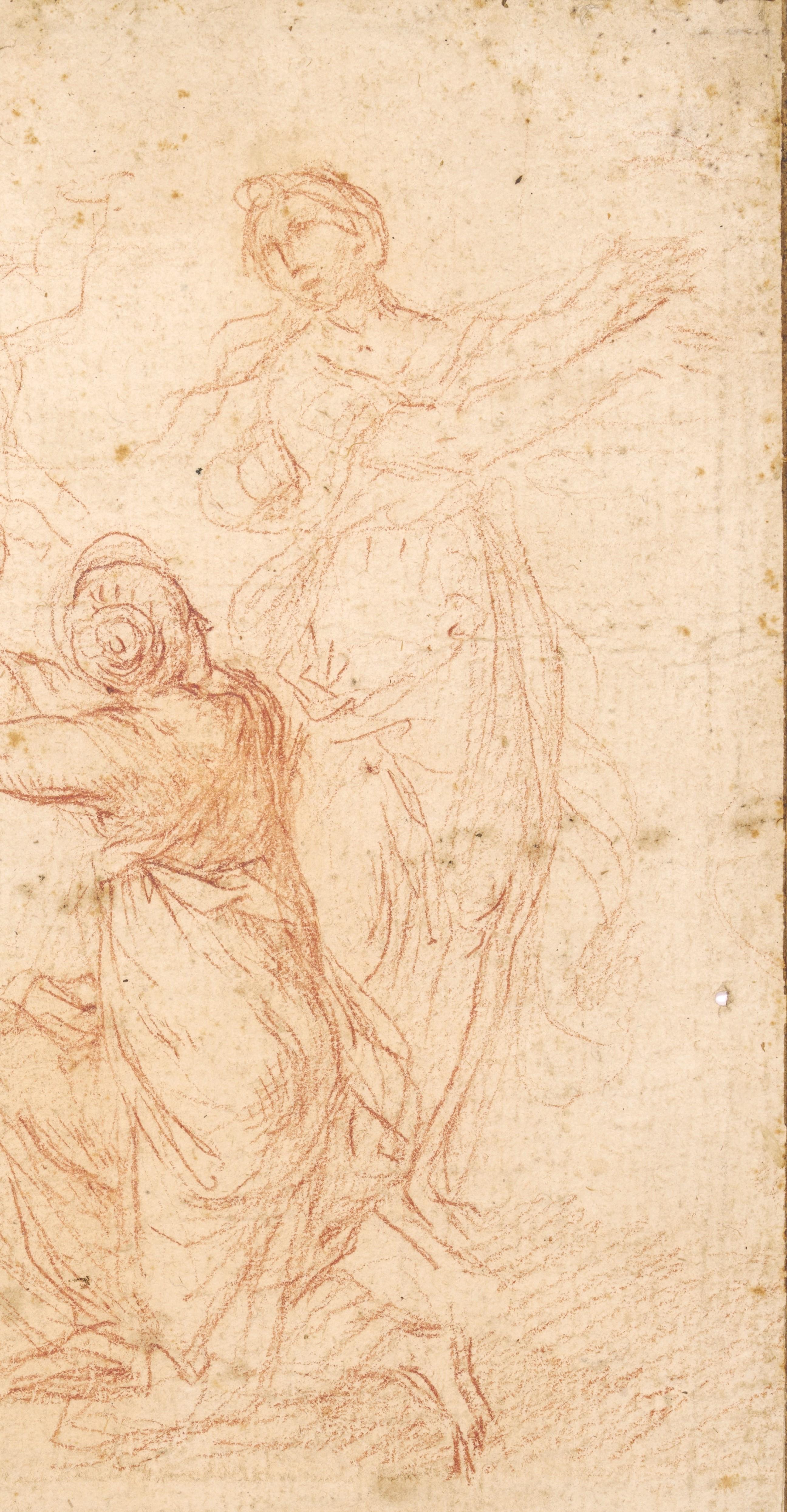 Studies for the Judgment of Solomon, a double-sided drawing by Simone Cantarini For Sale 7