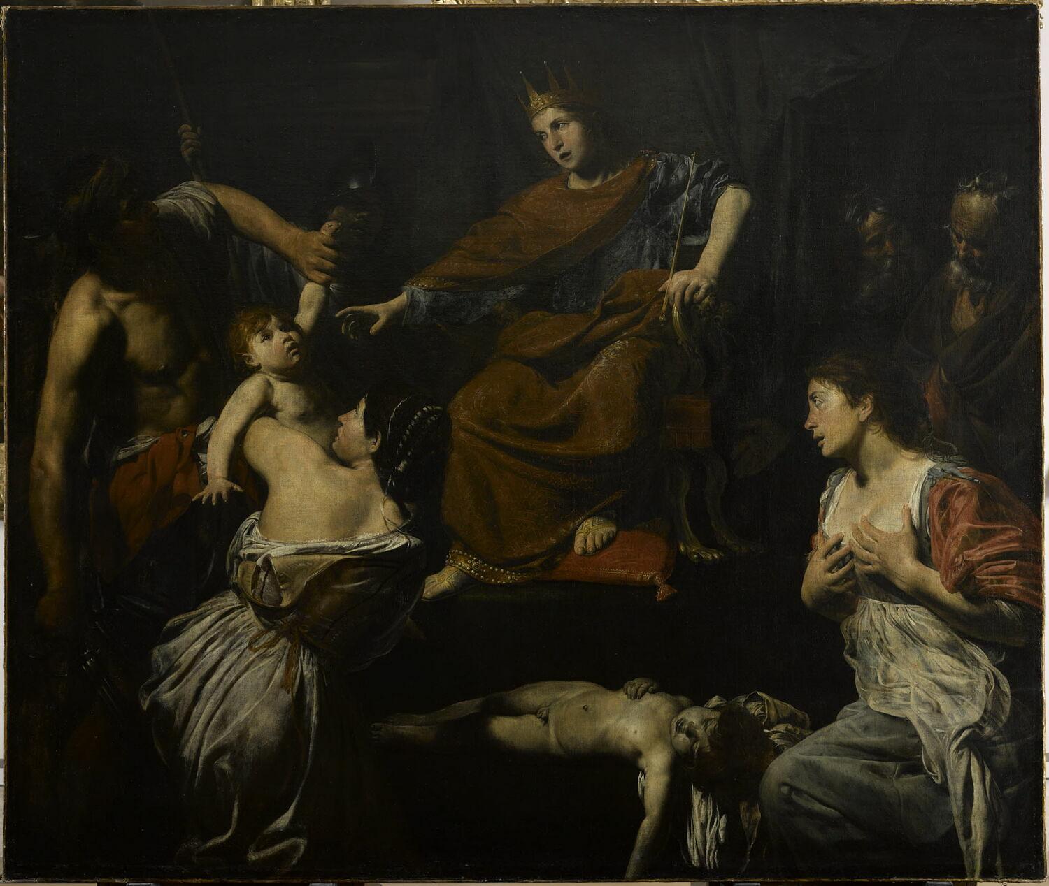 Studies for the Judgment of Solomon, a double-sided drawing by Simone Cantarini For Sale 9