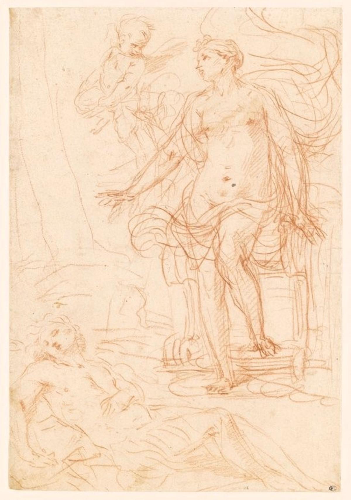 Studies for the Judgment of Solomon, a double-sided drawing by Simone Cantarini For Sale 10