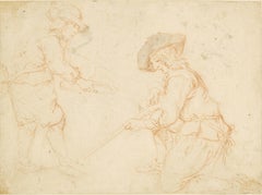 Study for a Hunting Scene, a red chalk sketch attributed to Karel du Jardin