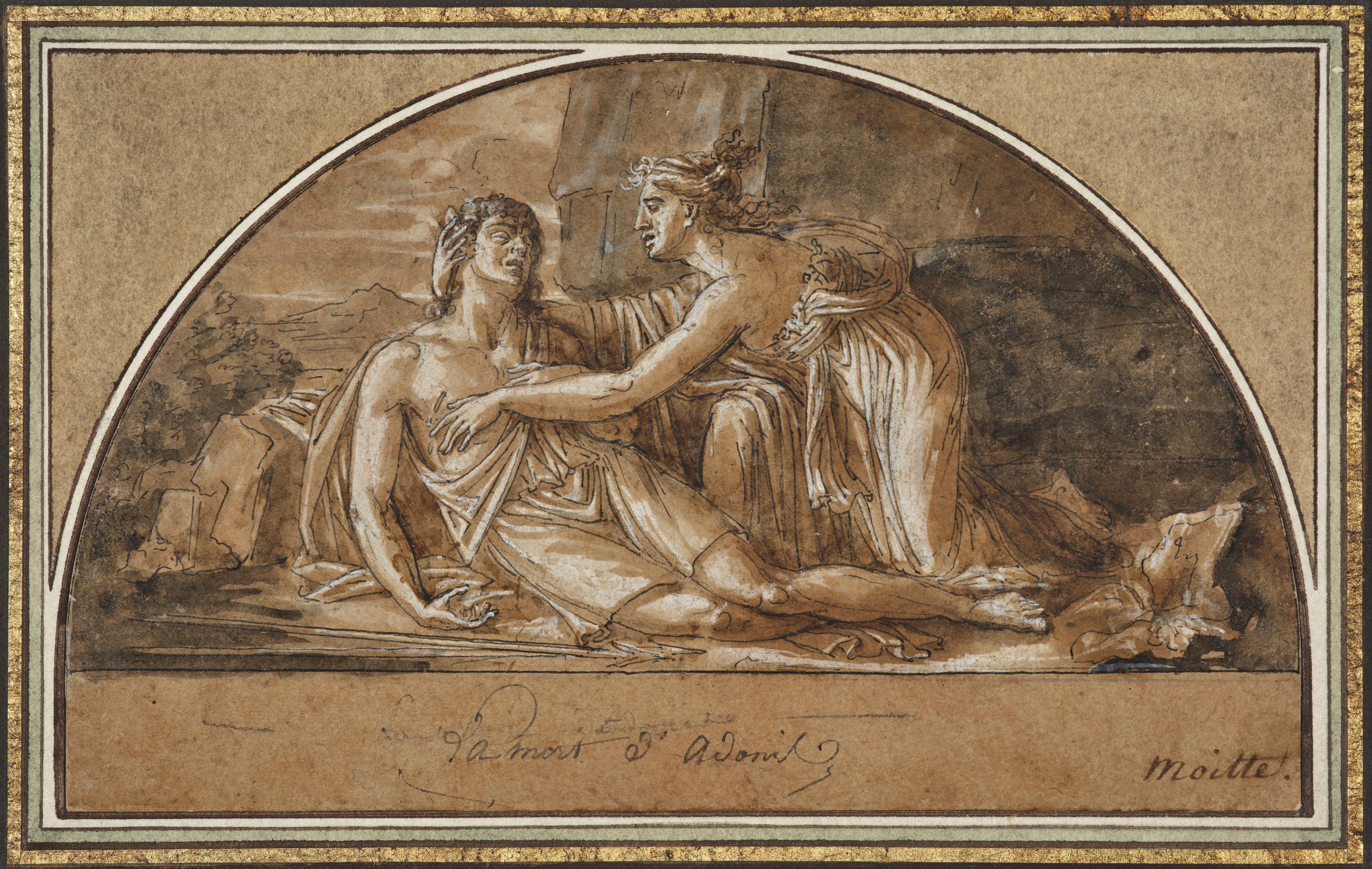 The Death of Adonis, a neoclassical drawing by Jean-Guillaume Moitte (ca. 1785) For Sale 1