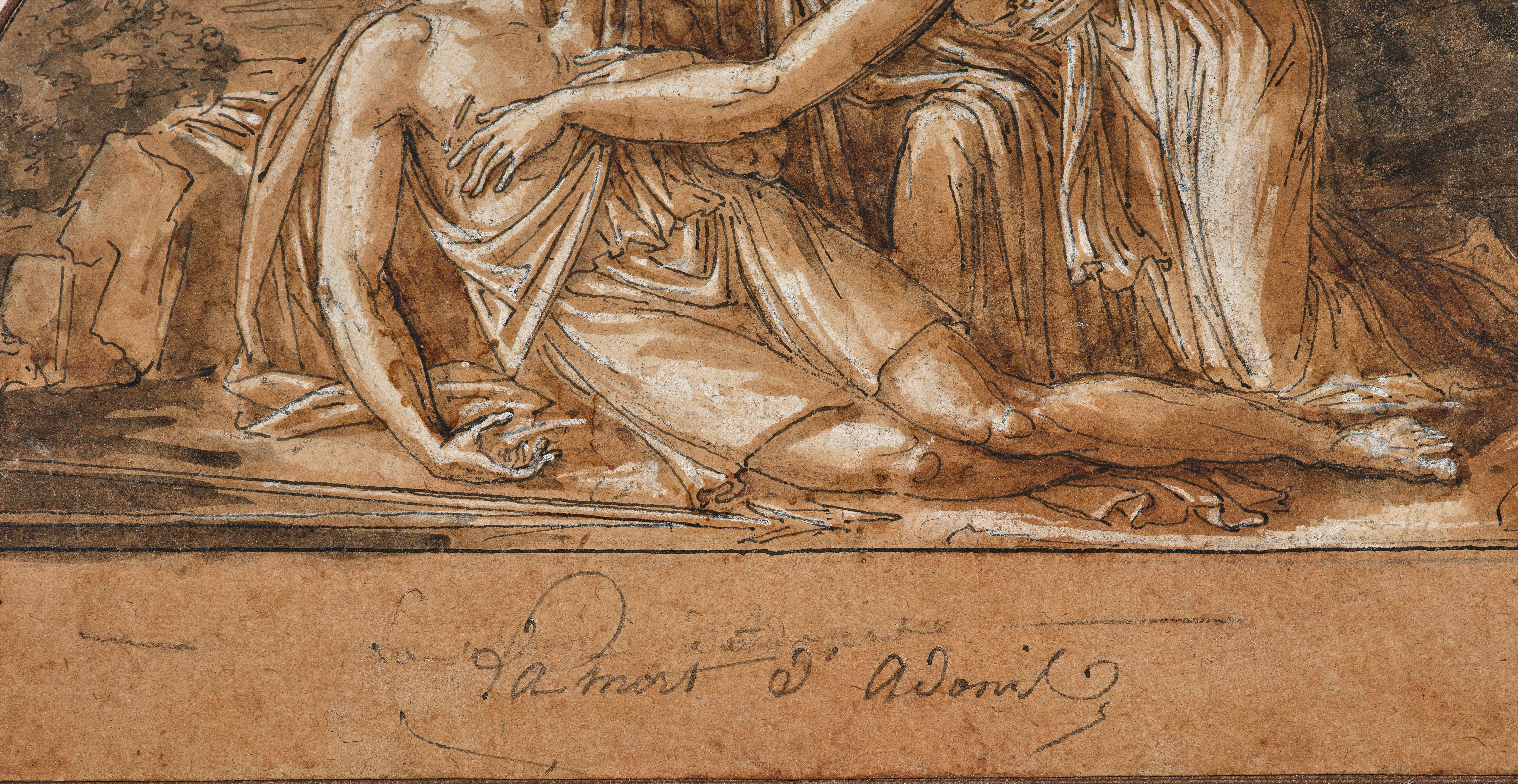 The Death of Adonis, a neoclassical drawing by Jean-Guillaume Moitte (ca. 1785) For Sale 4