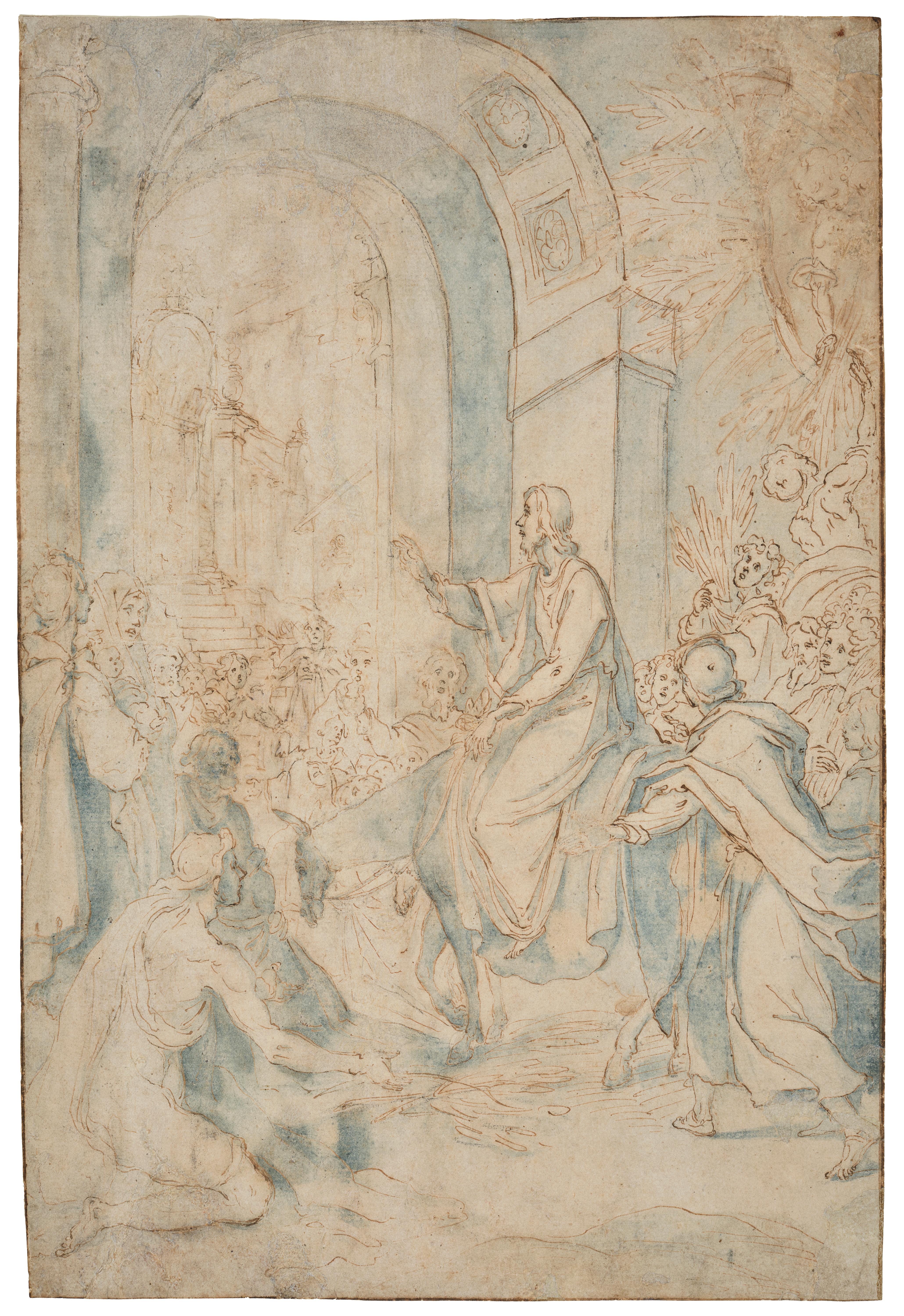 Un grand dessin d'Il Cigoli représentant l'entrée du Christ à Jérusalem - Art de Lodovico Cardi, known as Il Cigoli