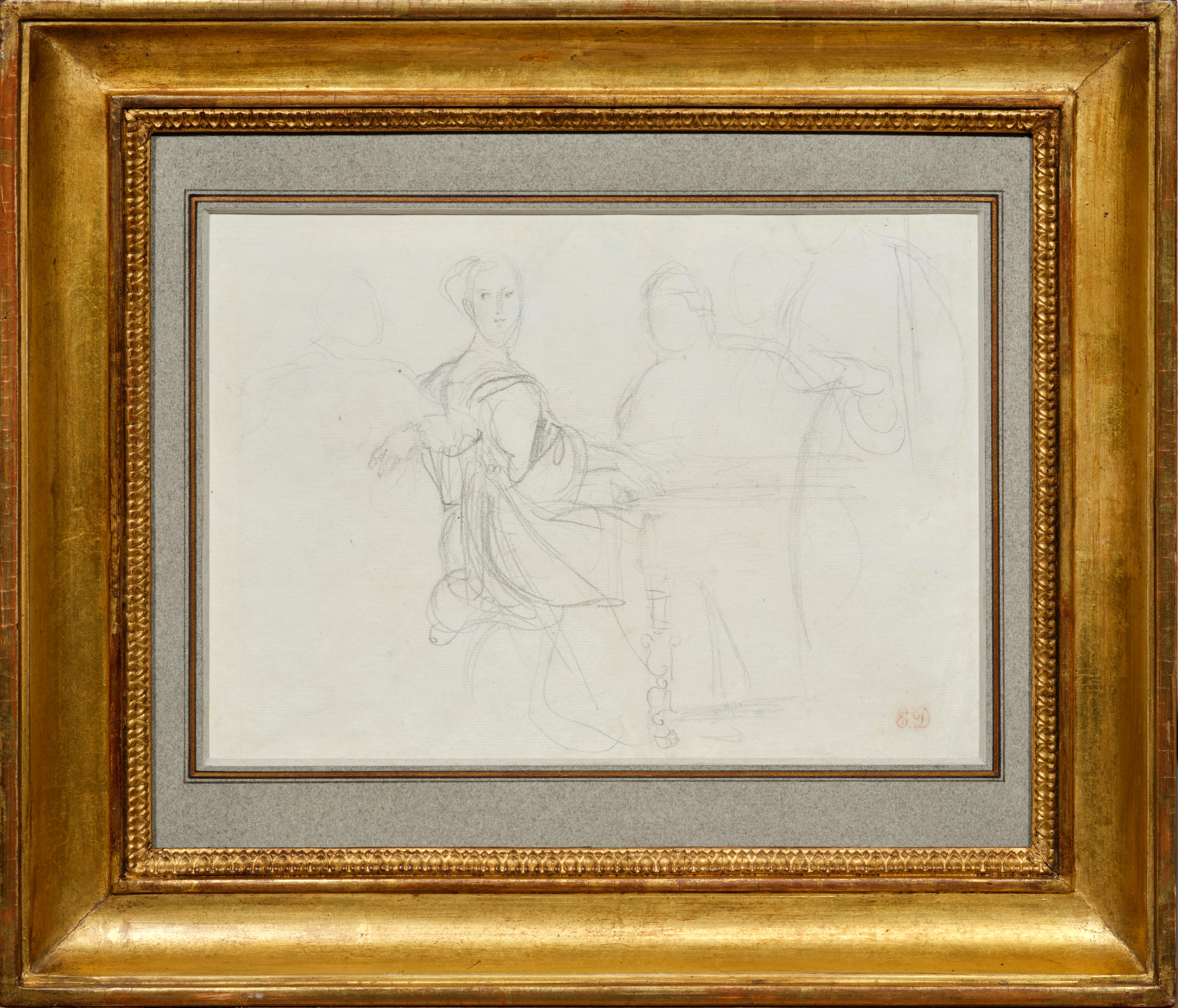 The lover at the piano, a romantic drawing by Eugène Delacroix (c. 1843)