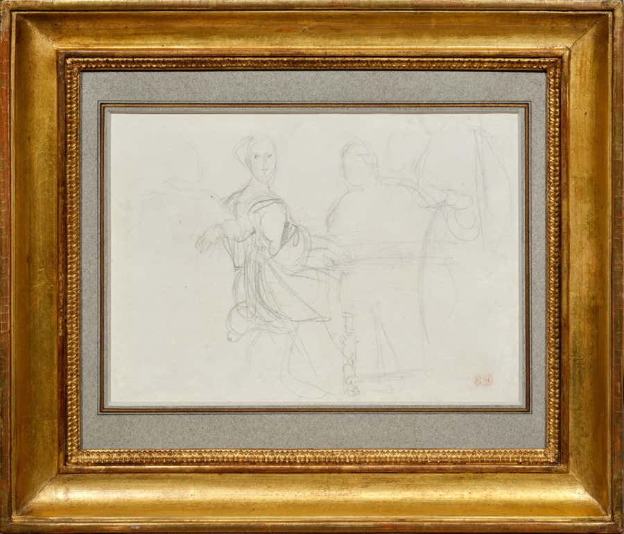 The lover at the piano, a romantic drawing by Eugène Delacroix (c. 1843)