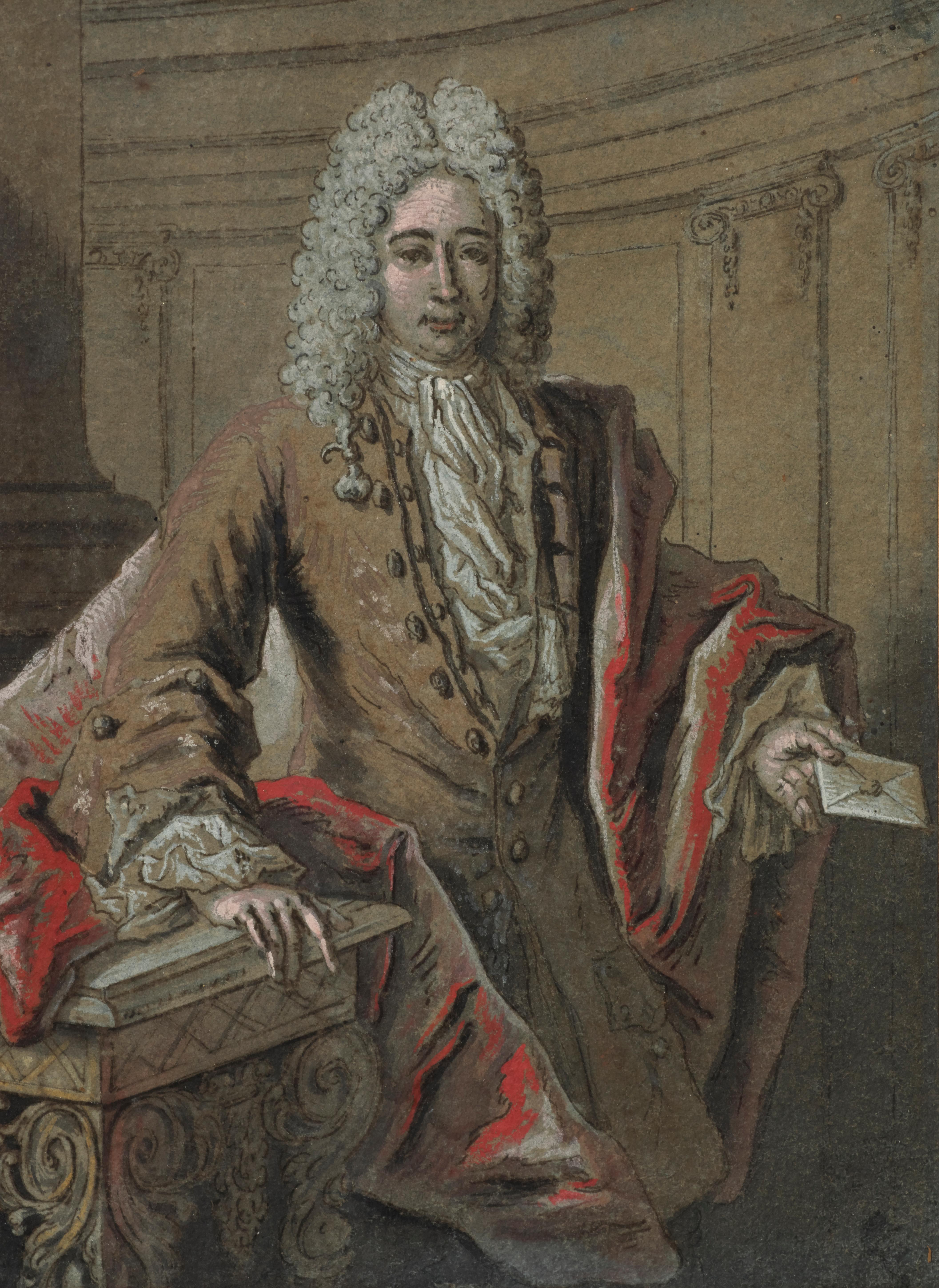 Portrait of a Man Holding a Letter Drawing by Jean-Baptiste Oudry - 18th century